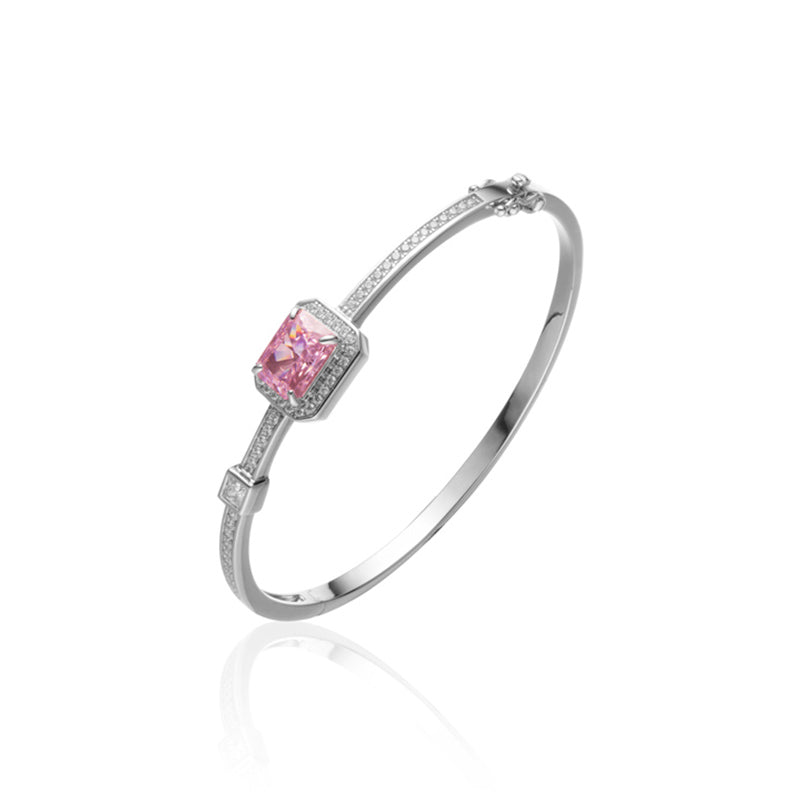 Sterling Silver Set With Pink High Carbon Diamond Bracelet