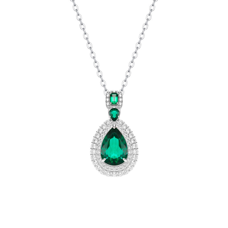 925 Sterling Silver Emerald Pendant Necklace
