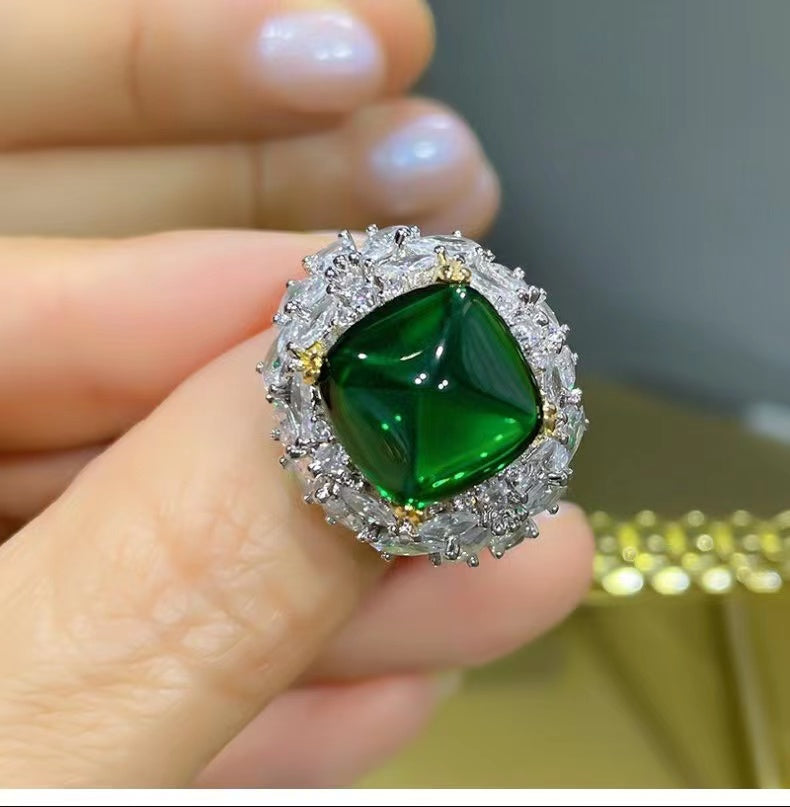 Sterling Silver Inlaid Cultured Emerald Ring