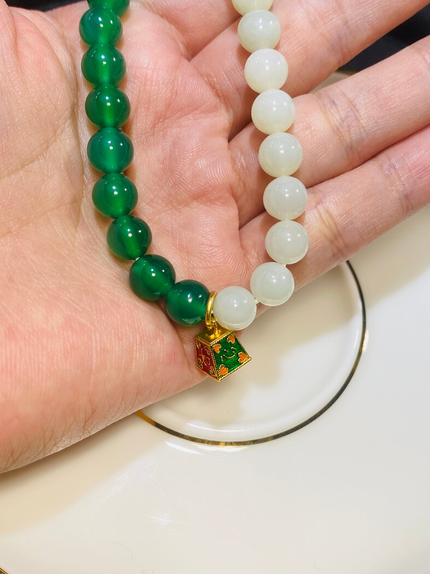 K Gold Pendant And Hetian Jade Bracelet