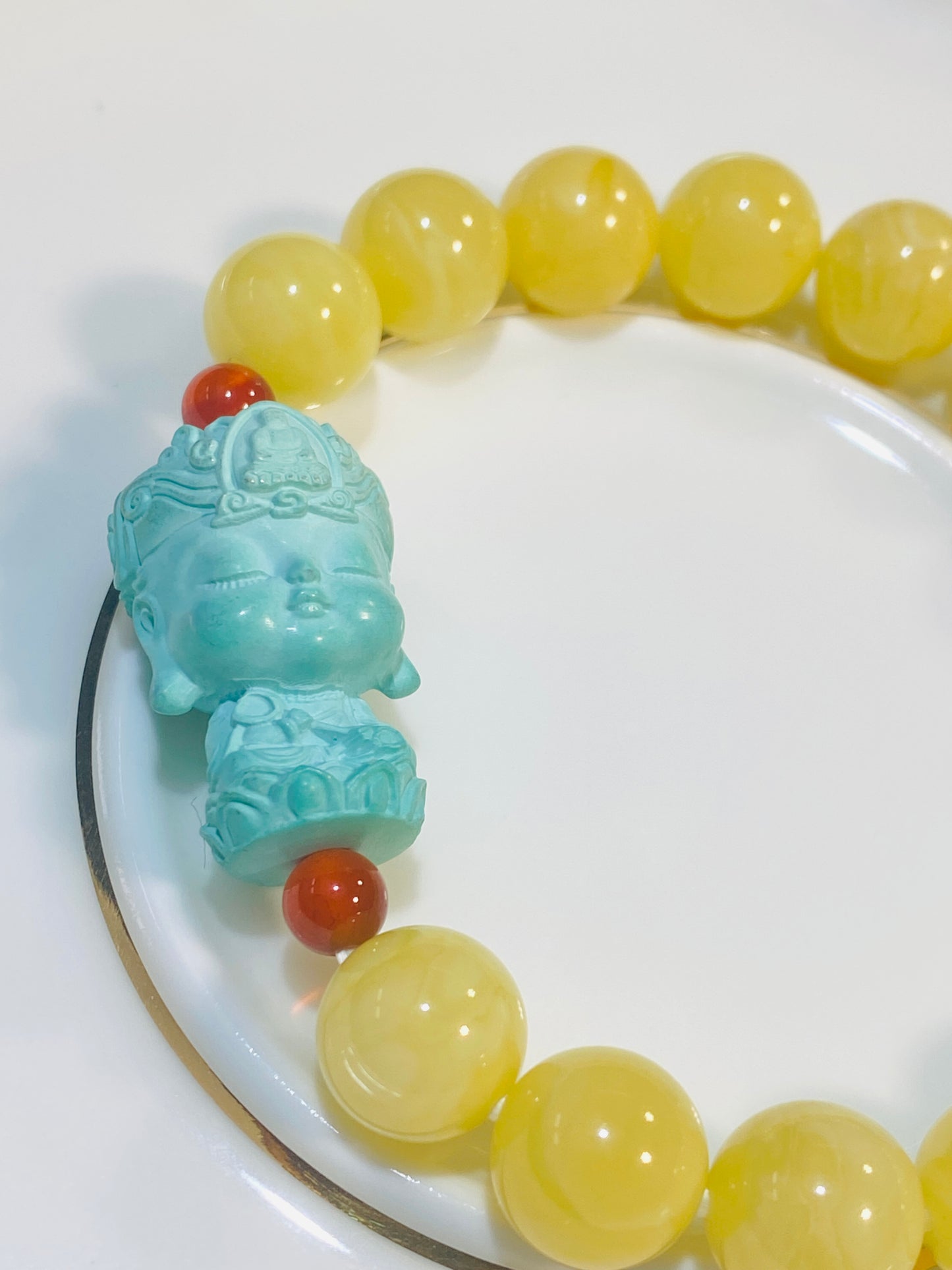 Natural Beeswax With Turquoise Buddha Bracelet