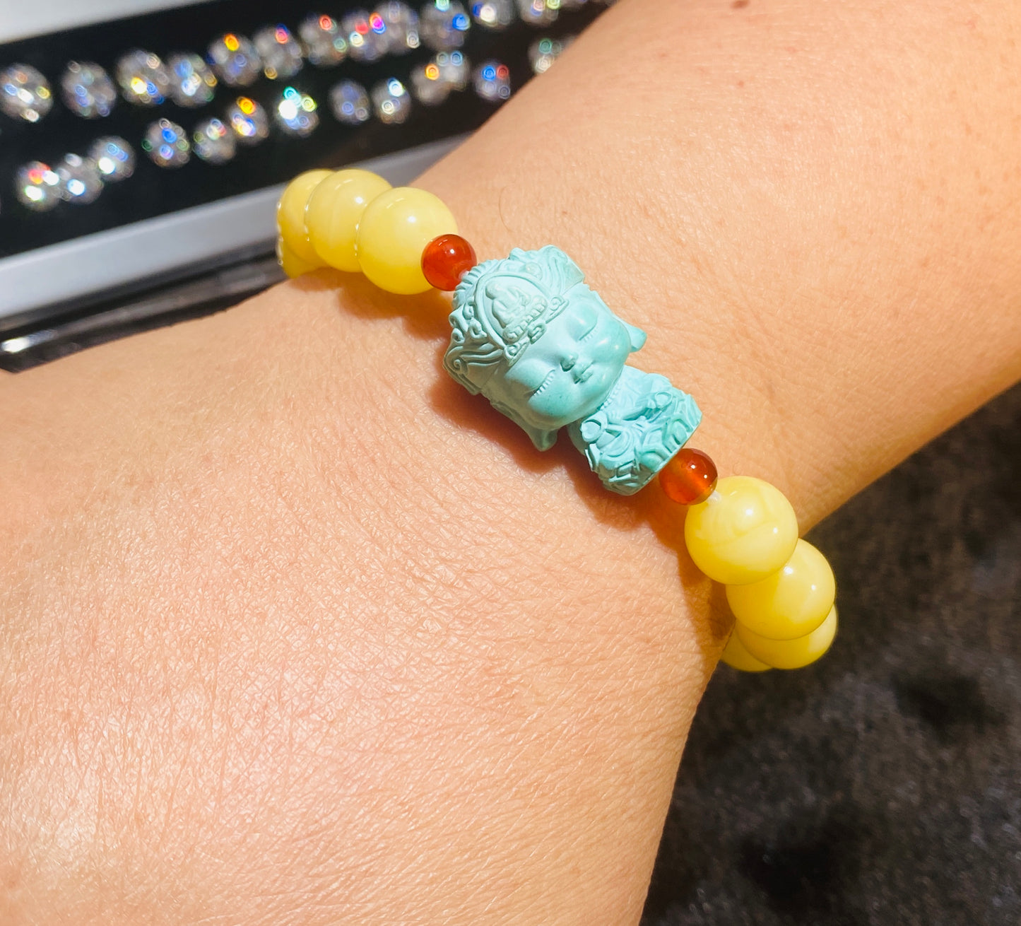 Natural Beeswax With Turquoise Buddha Bracelet