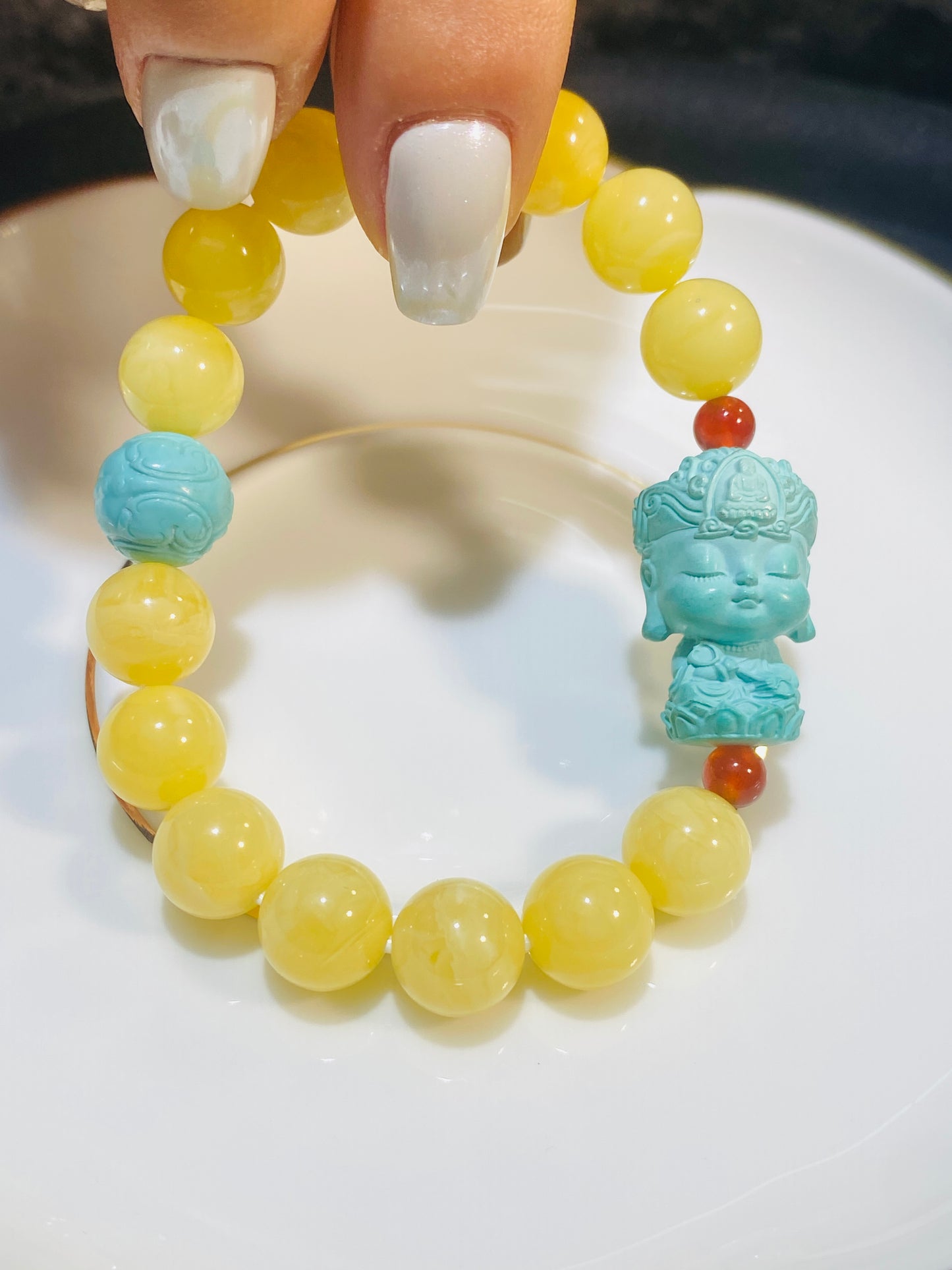 Natural Beeswax With Turquoise Buddha Bracelet