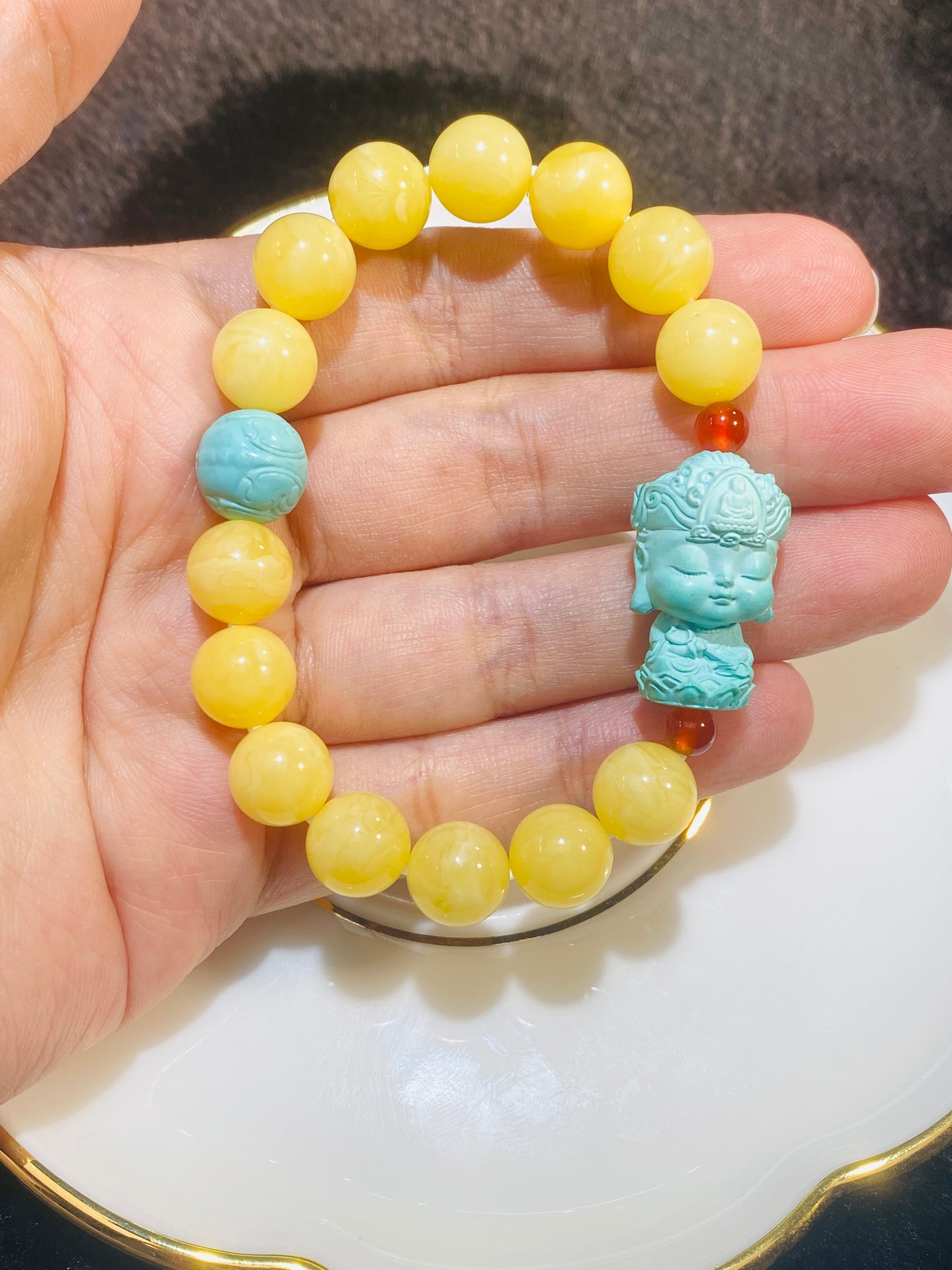 Natural Beeswax With Turquoise Buddha Bracelet