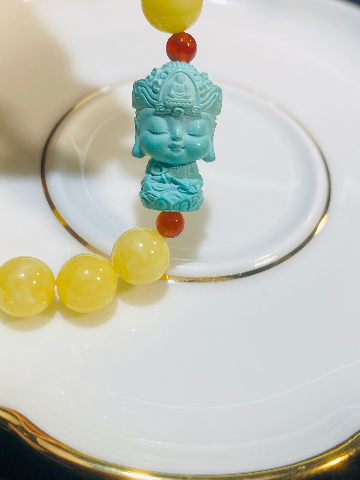 Natural Beeswax With Turquoise Buddha Bracelet