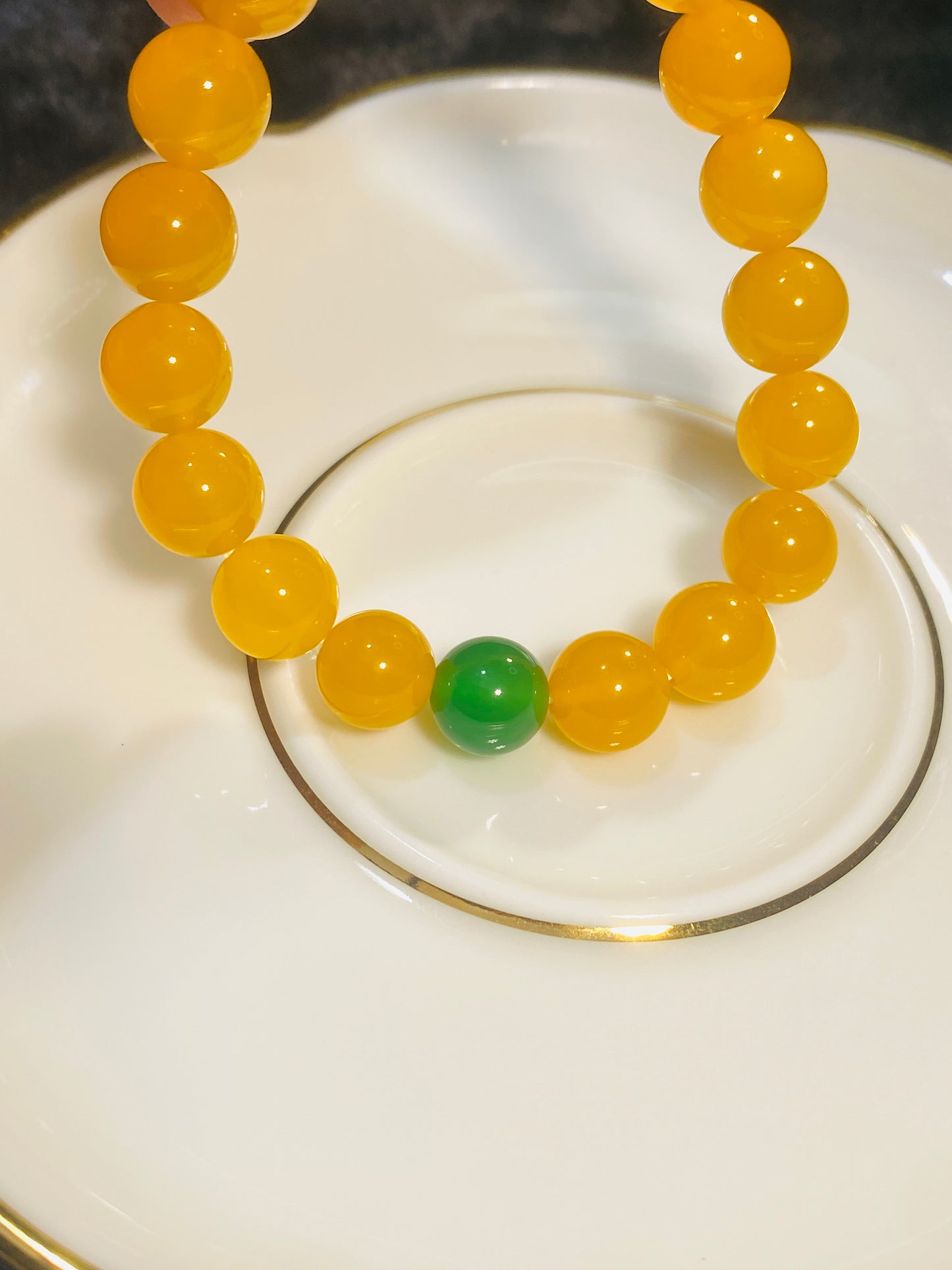10mm Yellow Chalcedony Beads and Green Agate Beads Bracelet