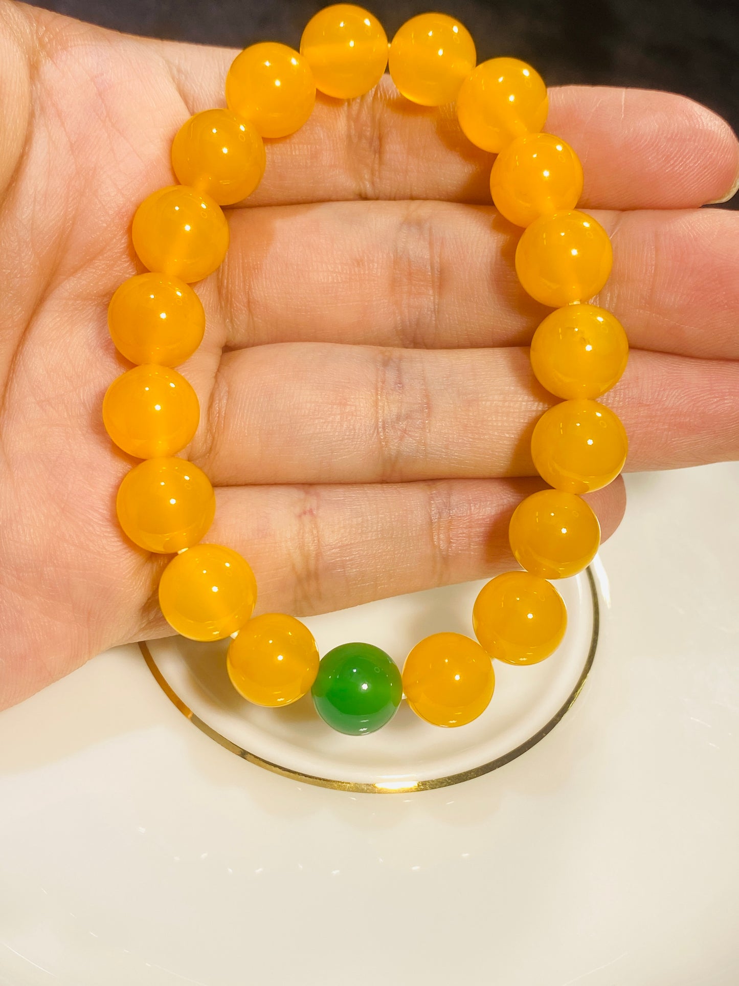 10mm Yellow Chalcedony Beads and Green Agate Beads Bracelet