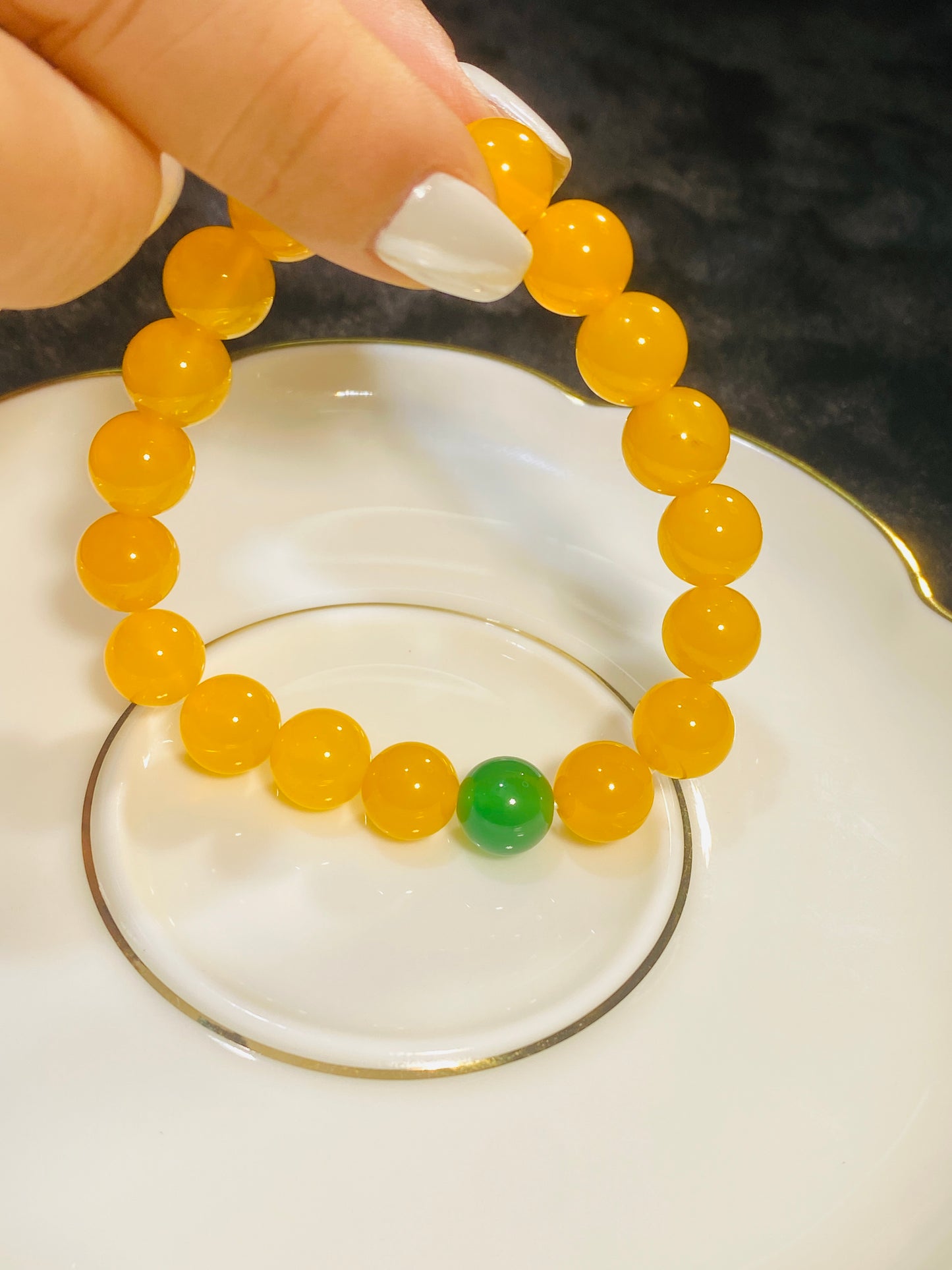 10mm Yellow Chalcedony Beads and Green Agate Beads Bracelet