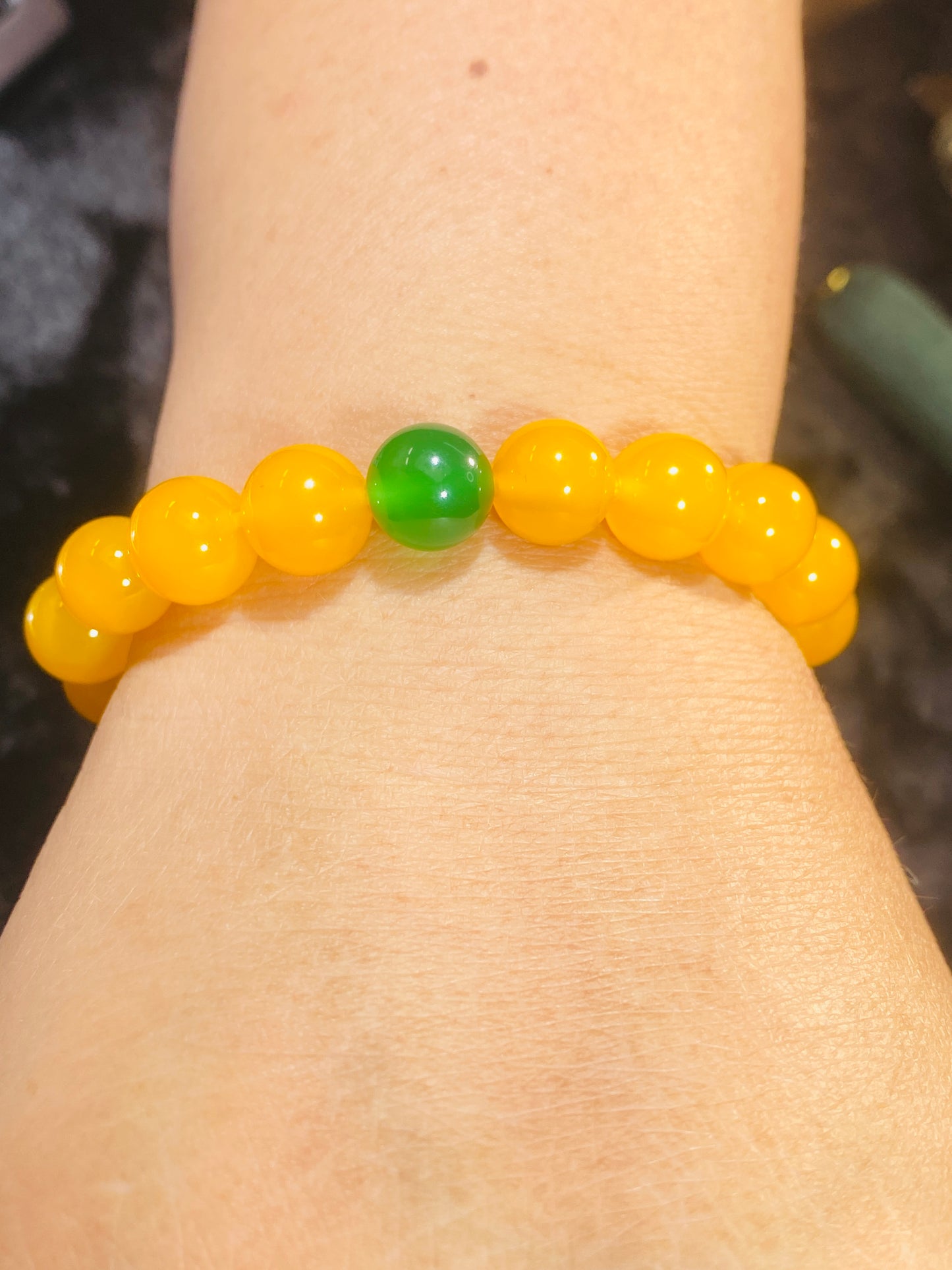 10mm Yellow Chalcedony Beads and Green Agate Beads Bracelet