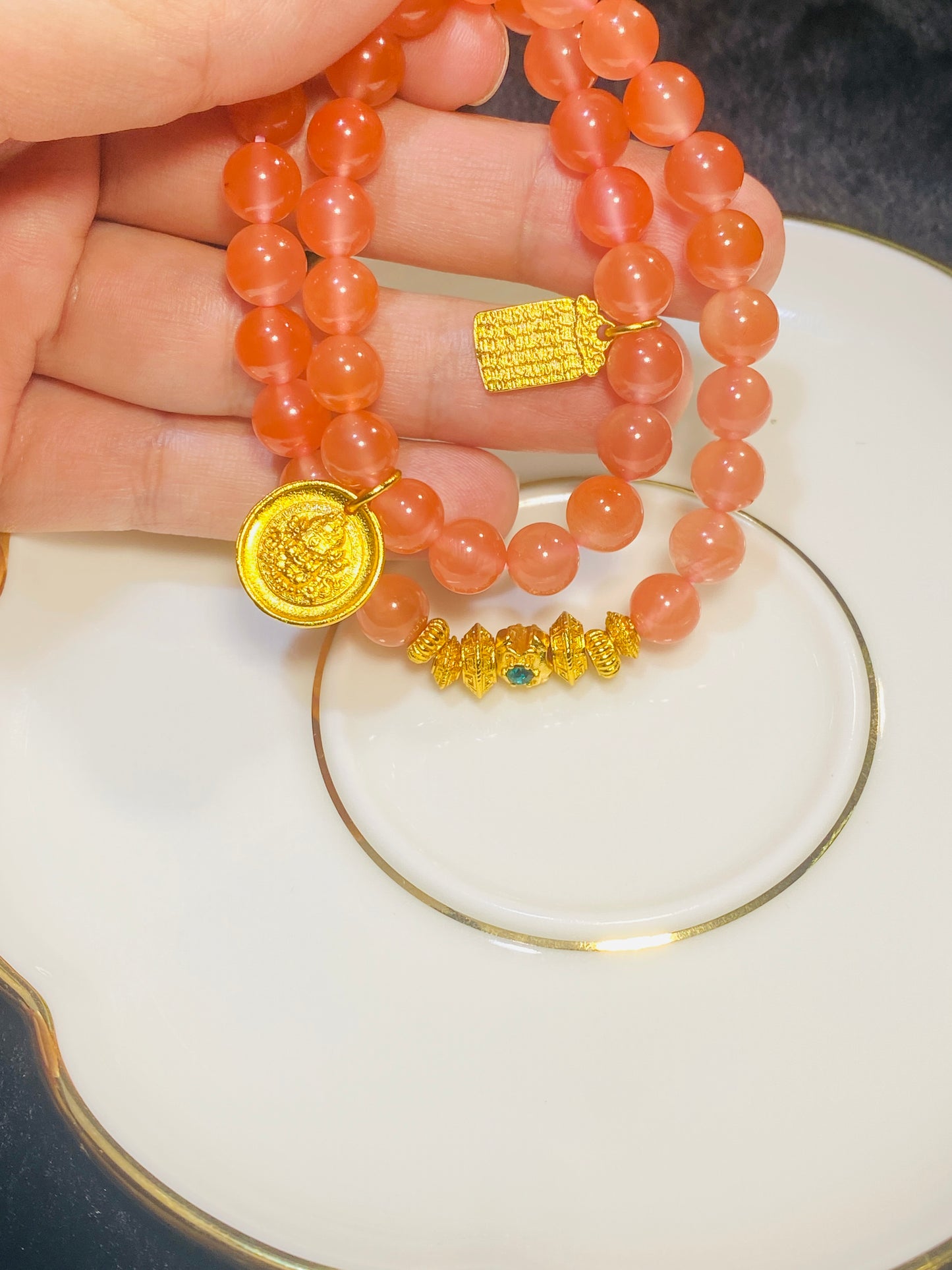 8mm Nanhong Bracelet With Gold-plated Silver Accessories Can Be Worn As A Necklace Or Bracelet
