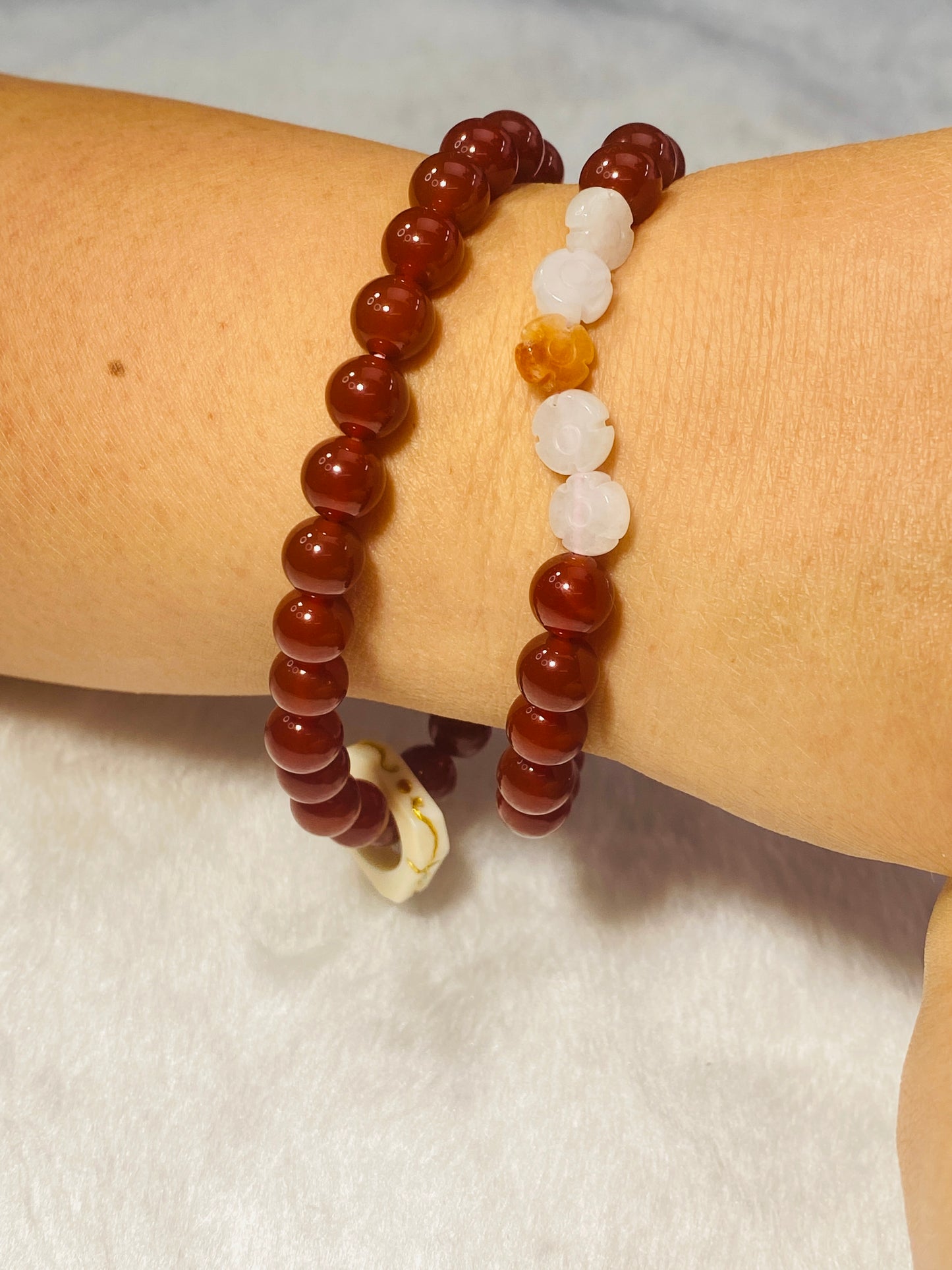 Red Agate Beads Paired With Hetian Jade Carved Accessories Mammoth Running Ring