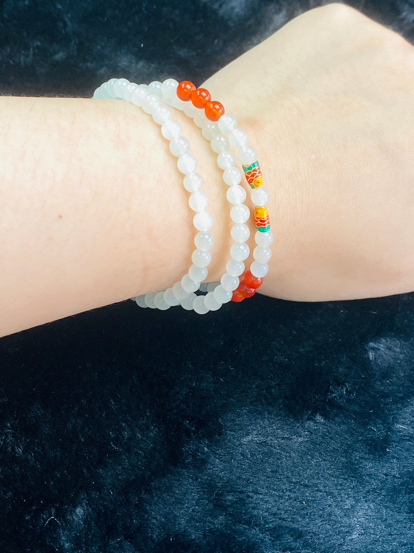 5mm Hetian Jade Beads With Small Fish Pattern Bracelet