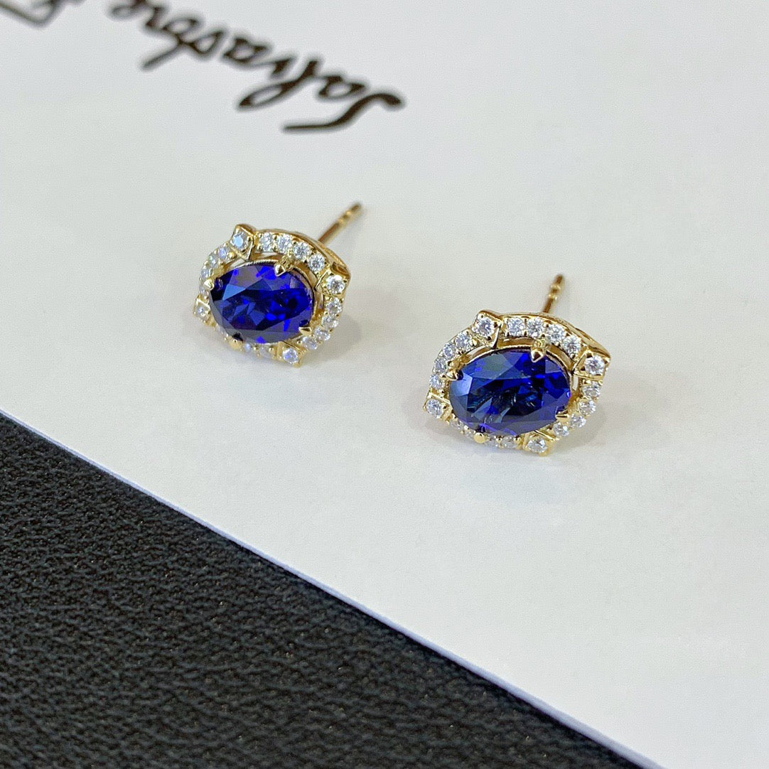 18K Gold Cultivated Sapphire Earrings and Necklace Two-Piece Set Jewelry