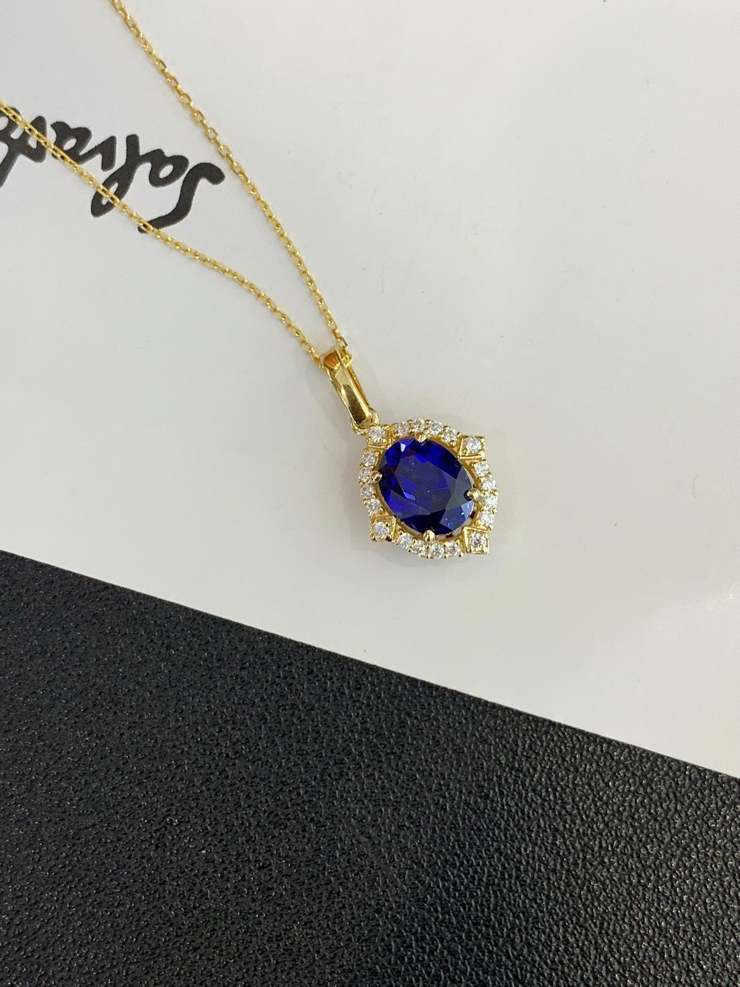 18K Gold Cultivated Sapphire Earrings and Necklace Two-Piece Set Jewelry
