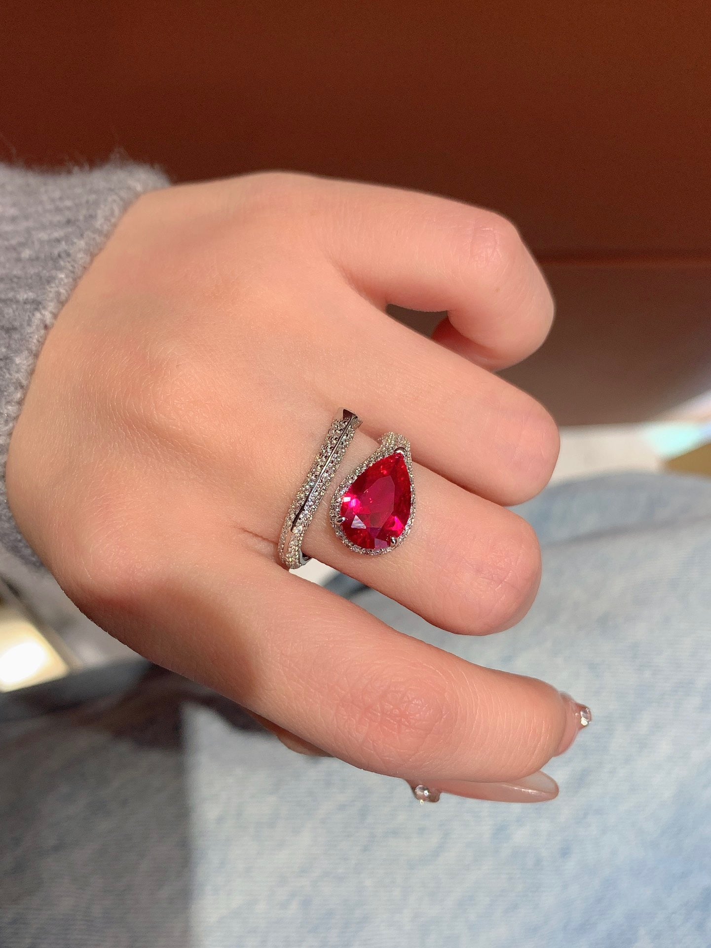 Silver Snake Ring with Red Gemstone