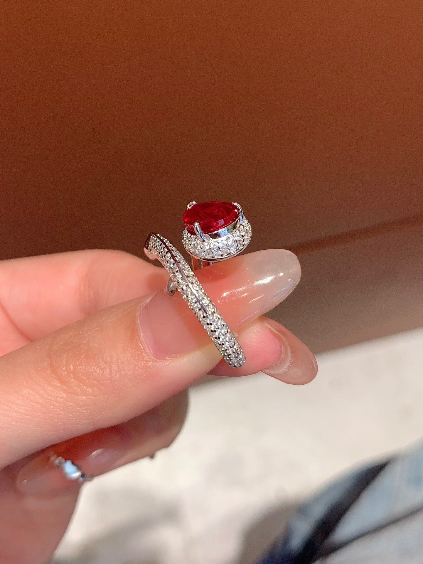 Silver Snake Ring with Red Gemstone
