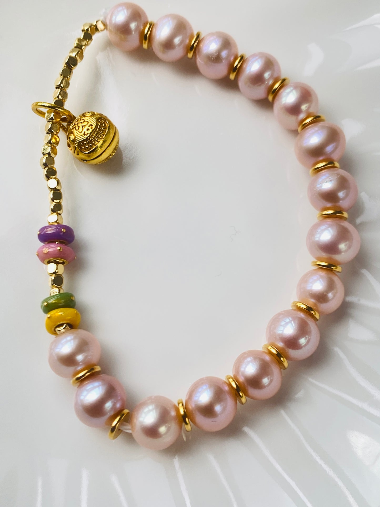 925 Sterling Silver Gold-plated Natural Freshwater Lotus Pink Pearl Bracelet