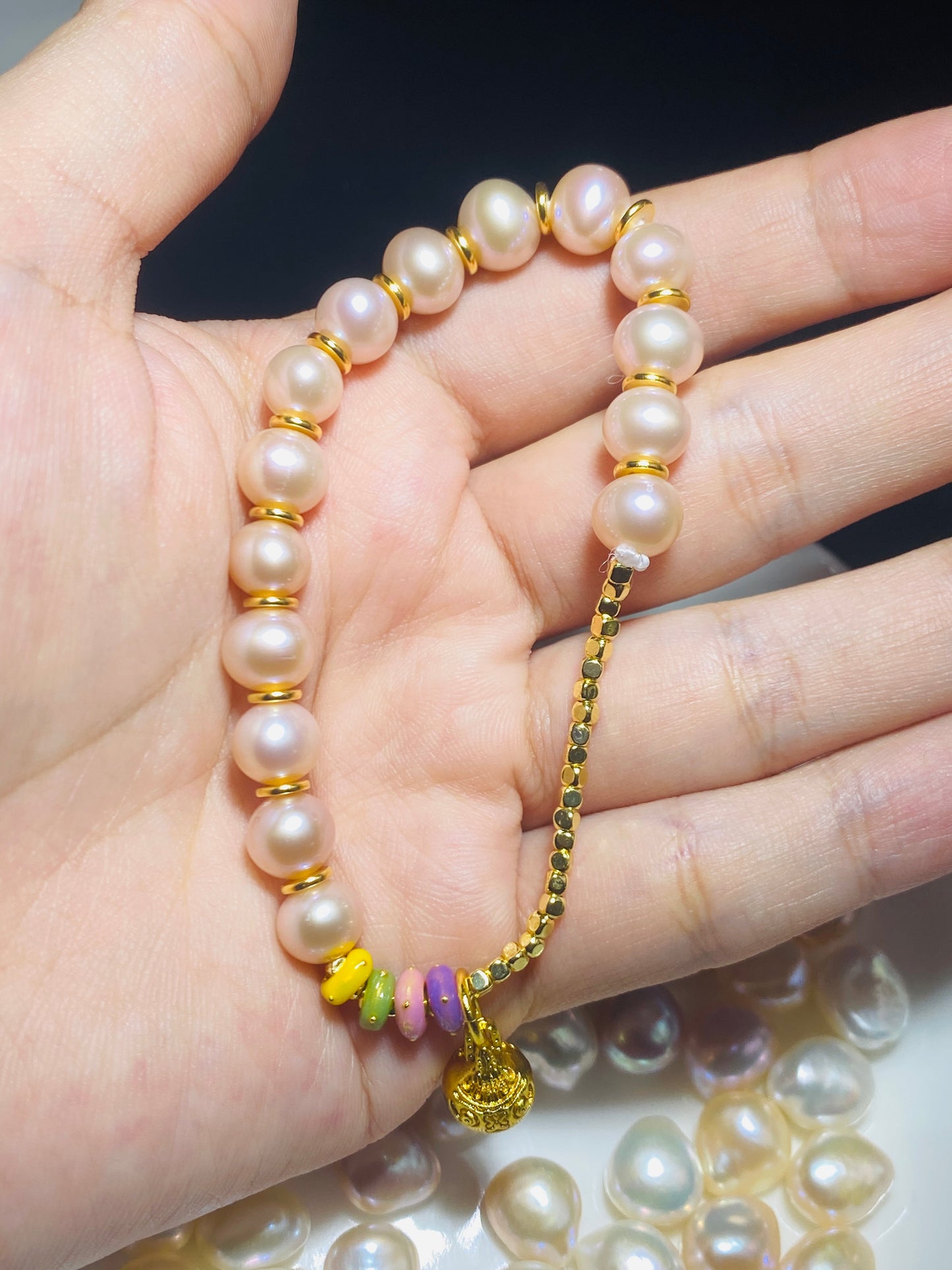 925 Sterling Silver Gold-plated Natural Freshwater Lotus Pink Pearl Bracelet