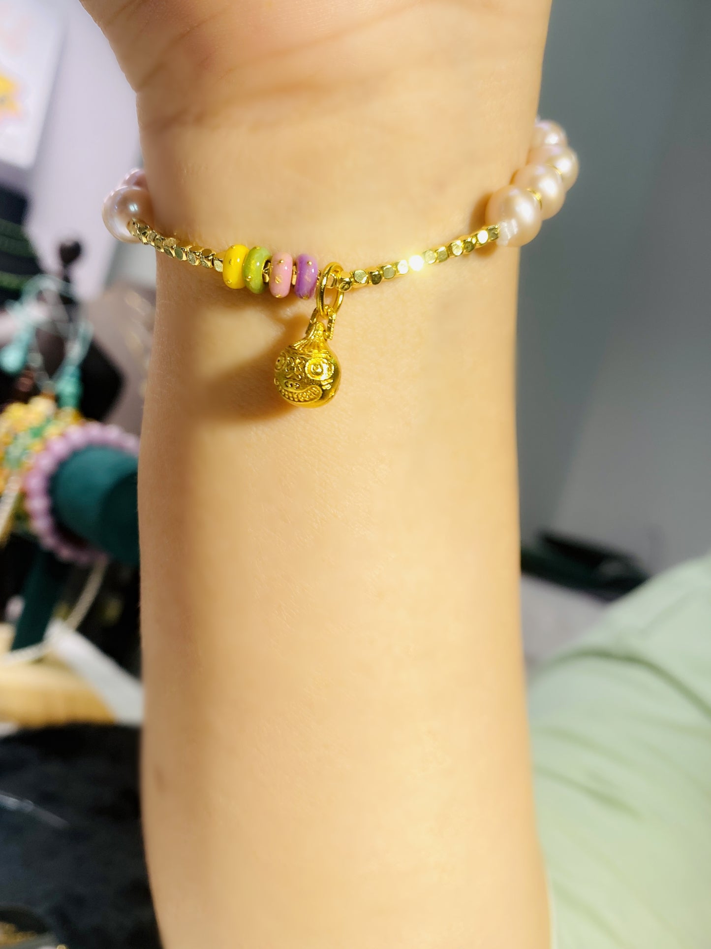 925 Sterling Silver Gold-plated Natural Freshwater Lotus Pink Pearl Bracelet