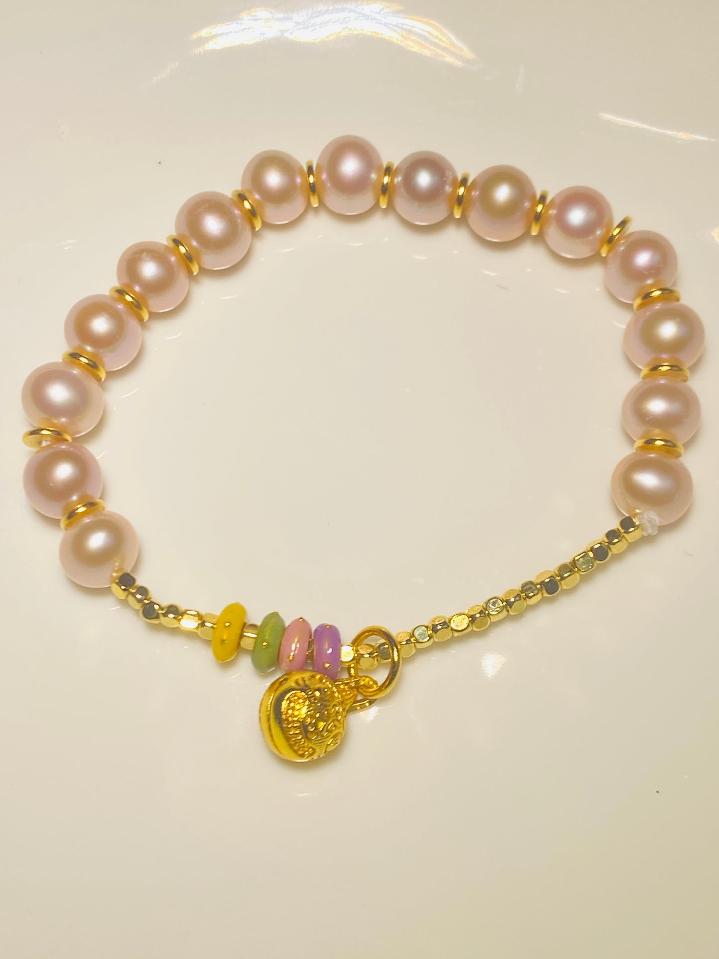 925 Sterling Silver Gold-plated Natural Freshwater Lotus Pink Pearl Bracelet