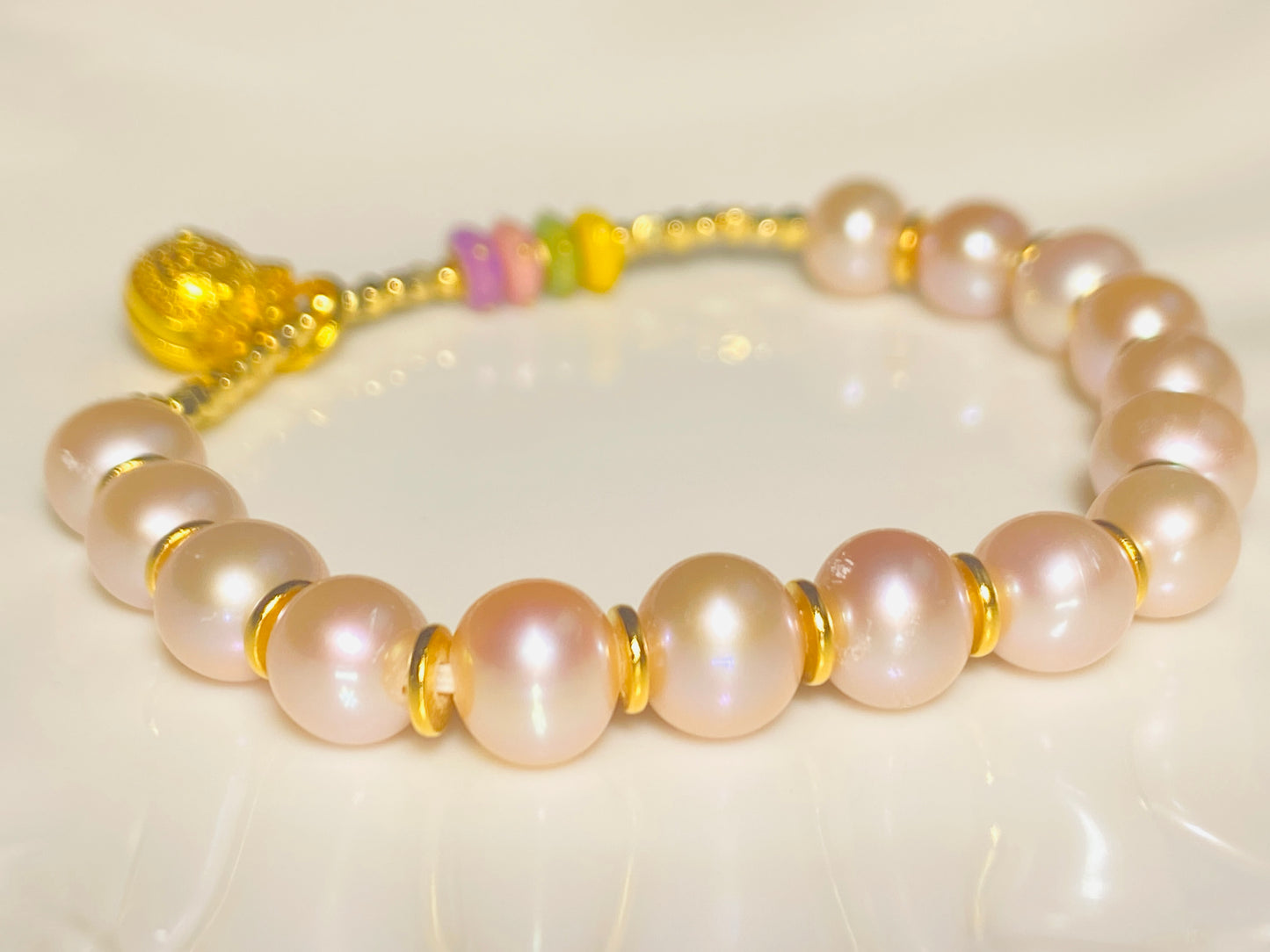 925 Sterling Silver Gold-plated Natural Freshwater Lotus Pink Pearl Bracelet