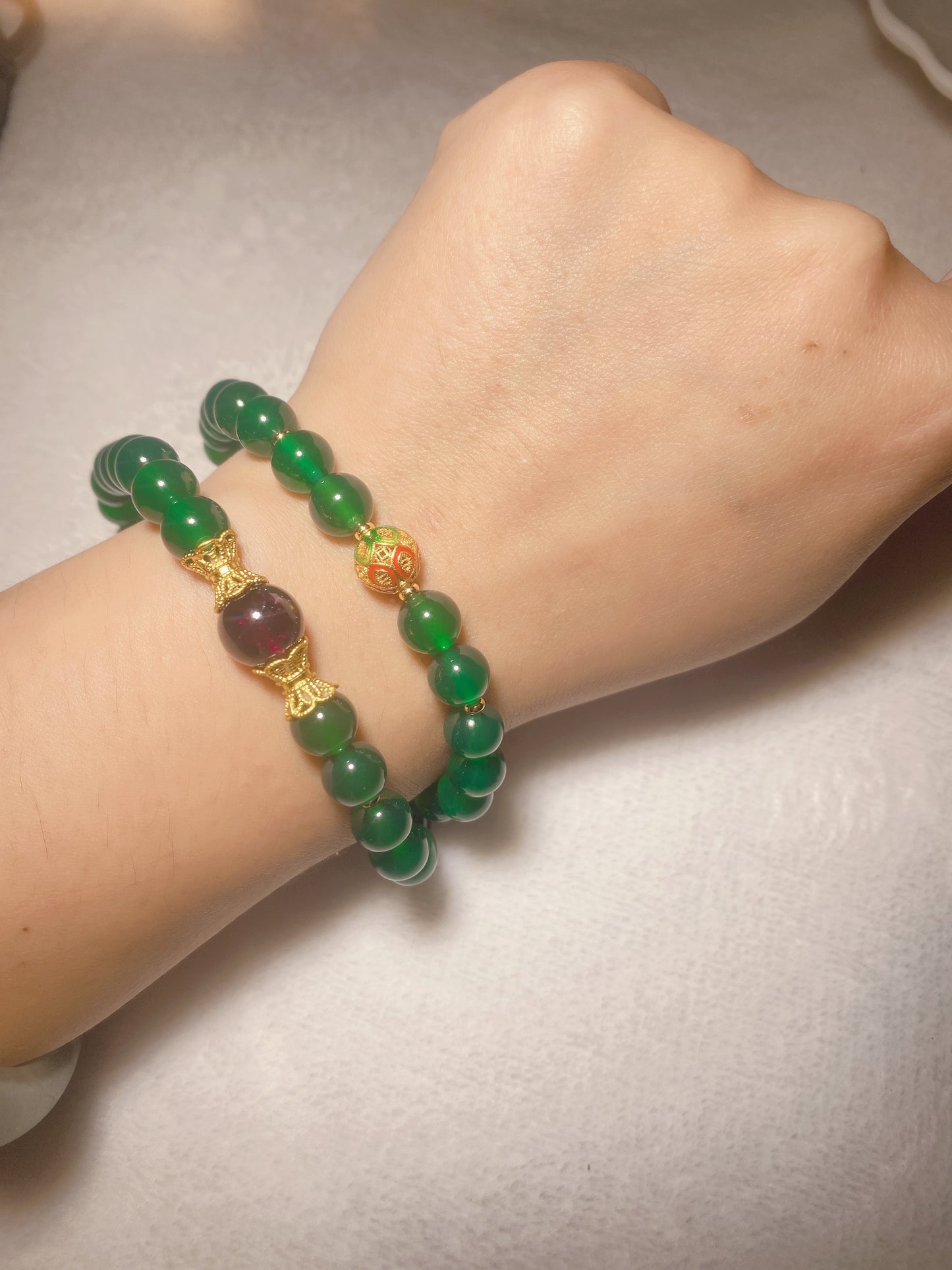 Garnet Green Agate Pearl Double Wrap Bracelet or Necklace