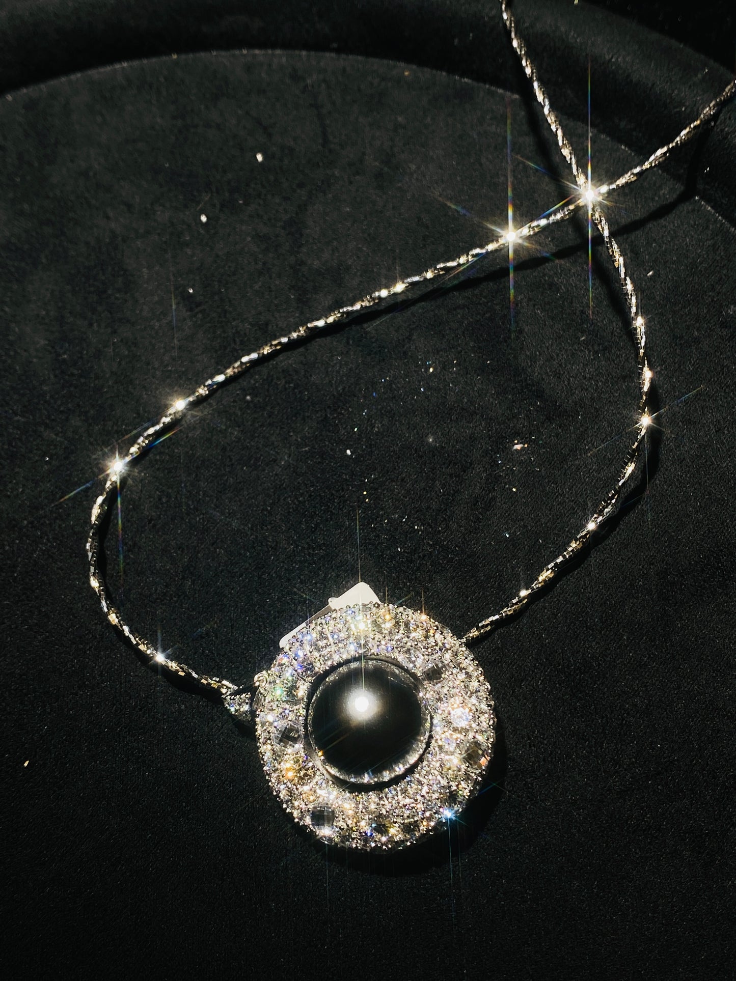 925 Silver Synthetic Zircon Inlaid Black Pearl Retro Bird's Nest Necklace