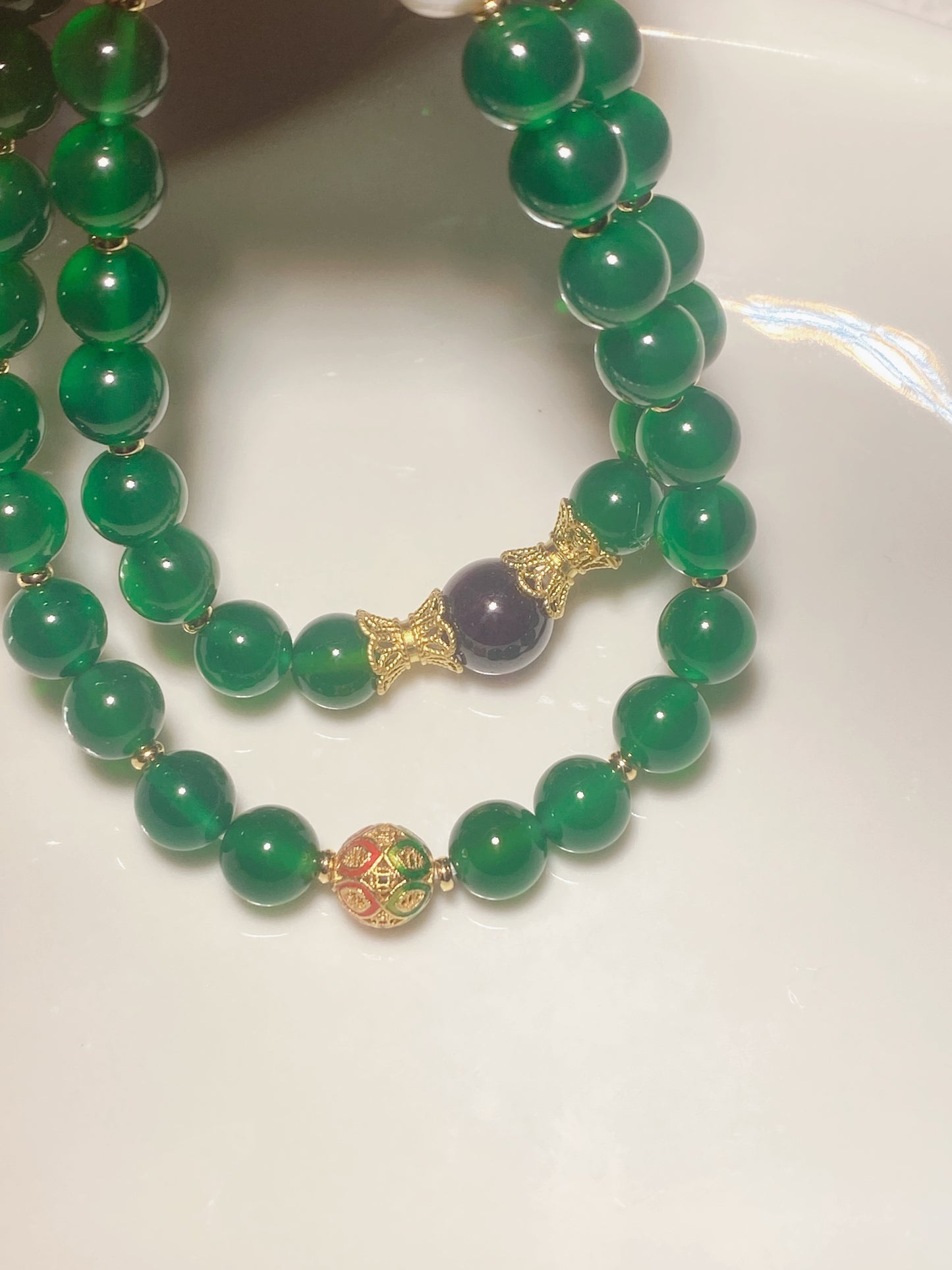 Garnet Green Agate Pearl Double Wrap Bracelet or Necklace