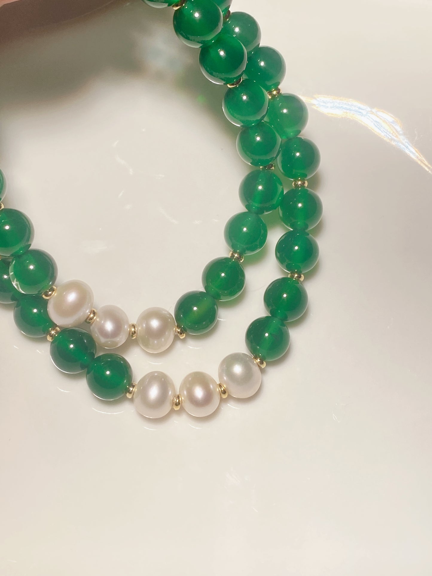 Garnet Green Agate Pearl Double Wrap Bracelet or Necklace