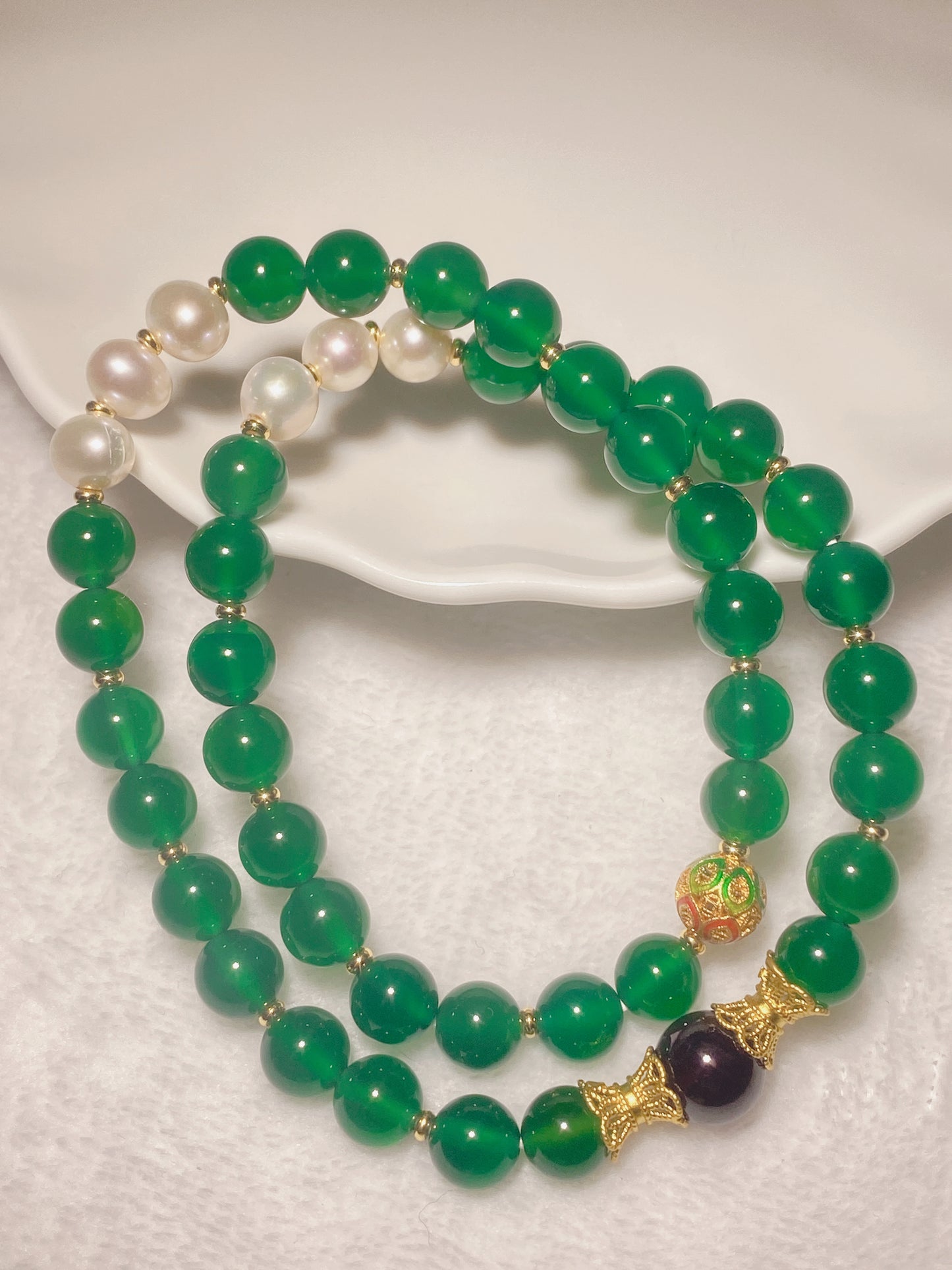Garnet Green Agate Pearl Double Wrap Bracelet or Necklace