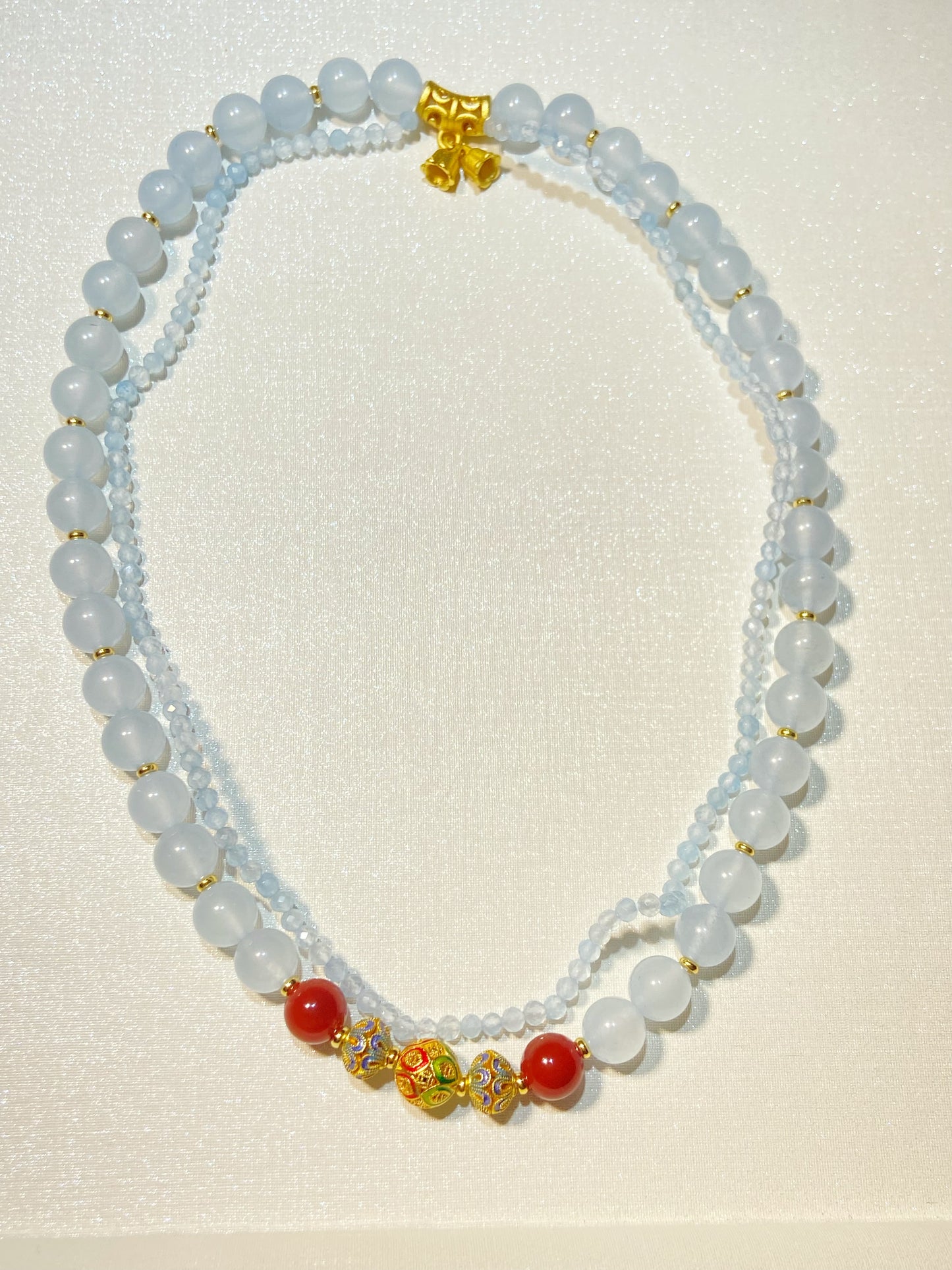 Light Blue Agate With Red Beads Stacking Bracelet