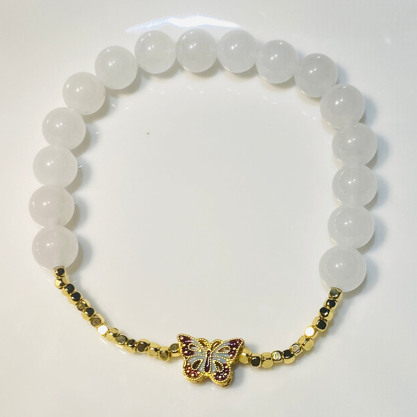 White Agate with Double-Sided Butterfly Bracelet
