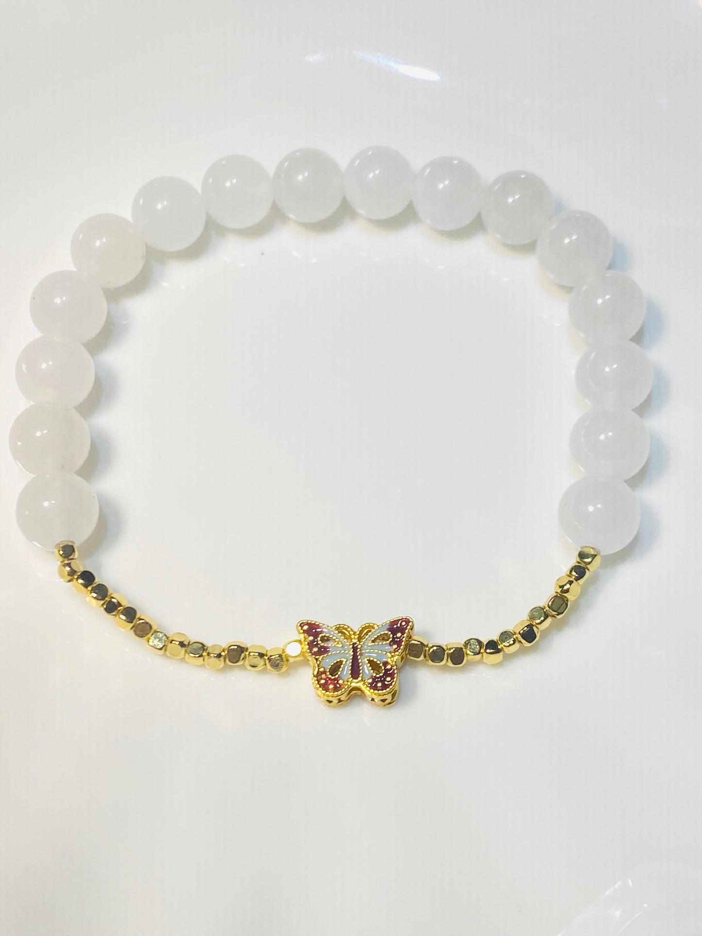 White Agate with Double-Sided Butterfly Bracelet