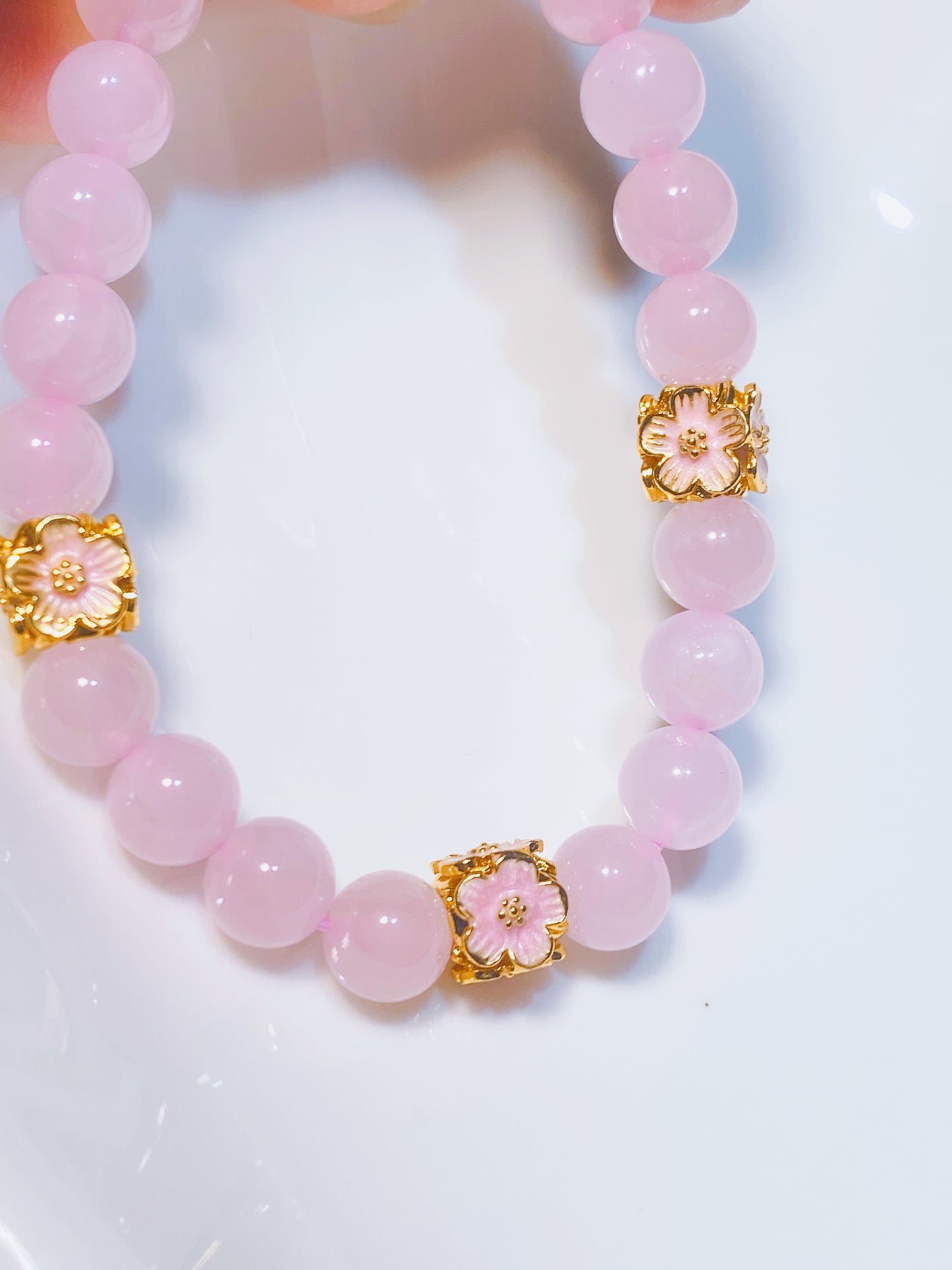 Pink Crystal With Flower Decoration Chinese Style Bracelet