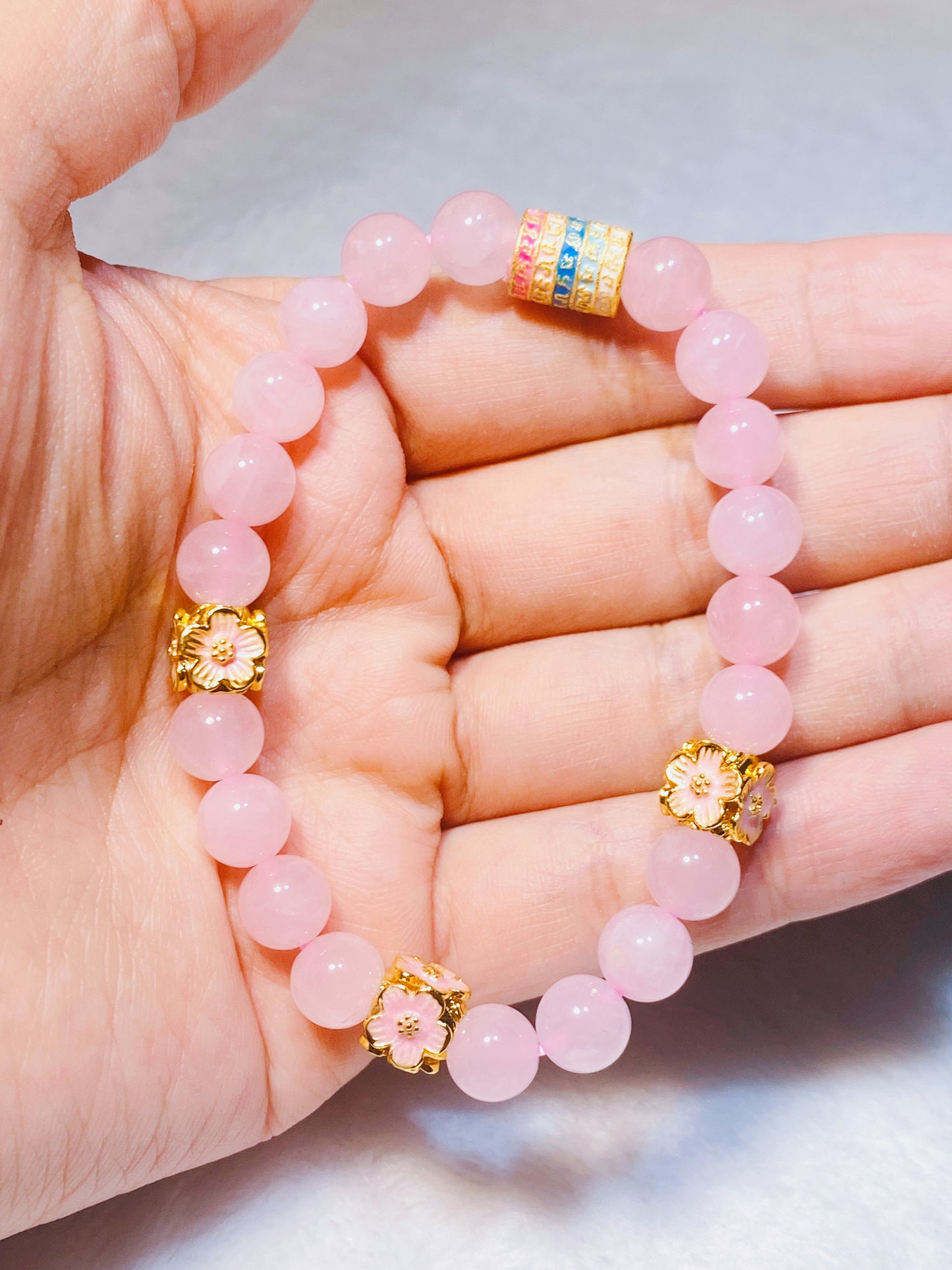 Pink Crystal With Flower Decoration Chinese Style Bracelet