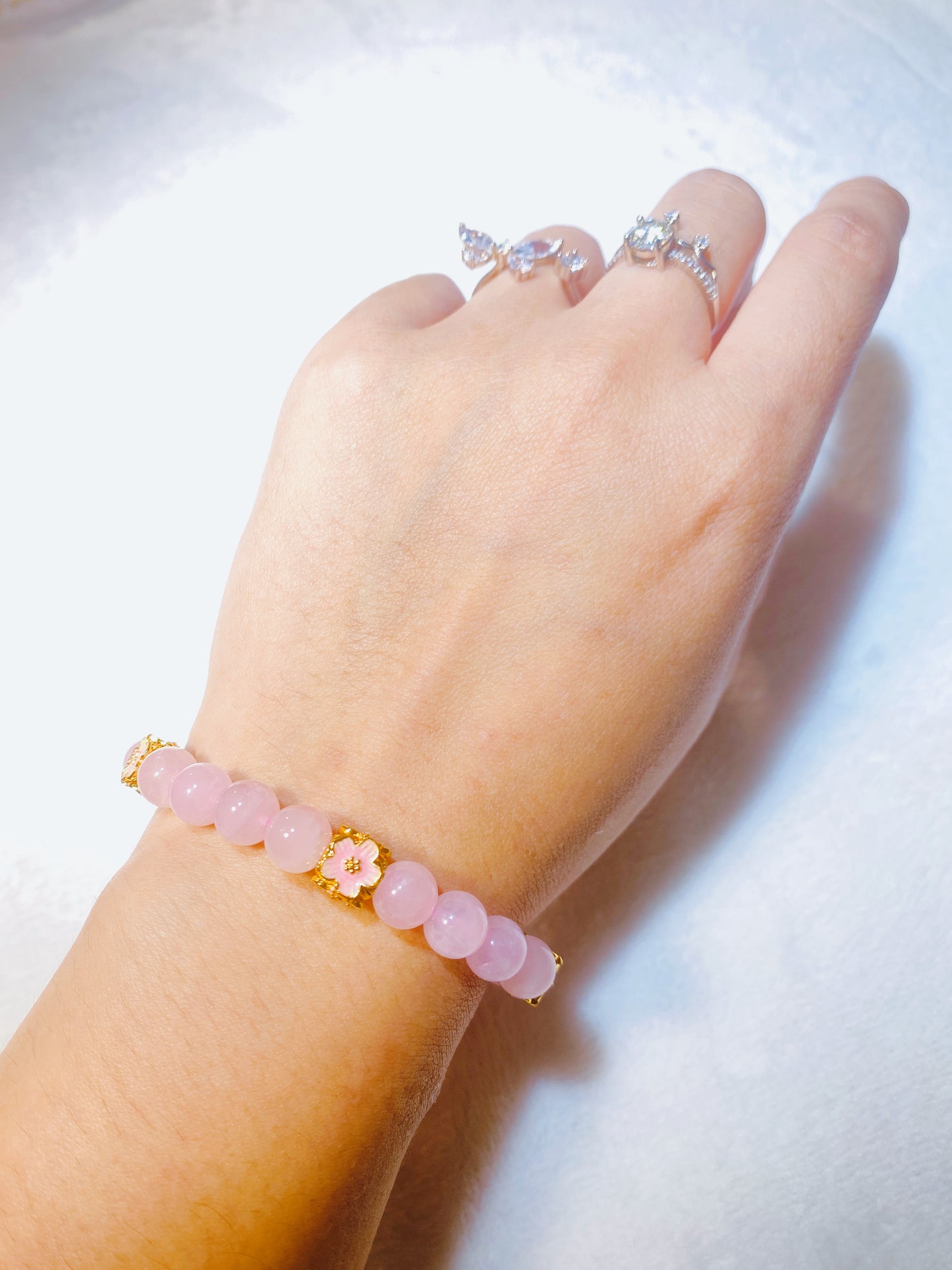 Pink Crystal With Flower Decoration Chinese Style Bracelet