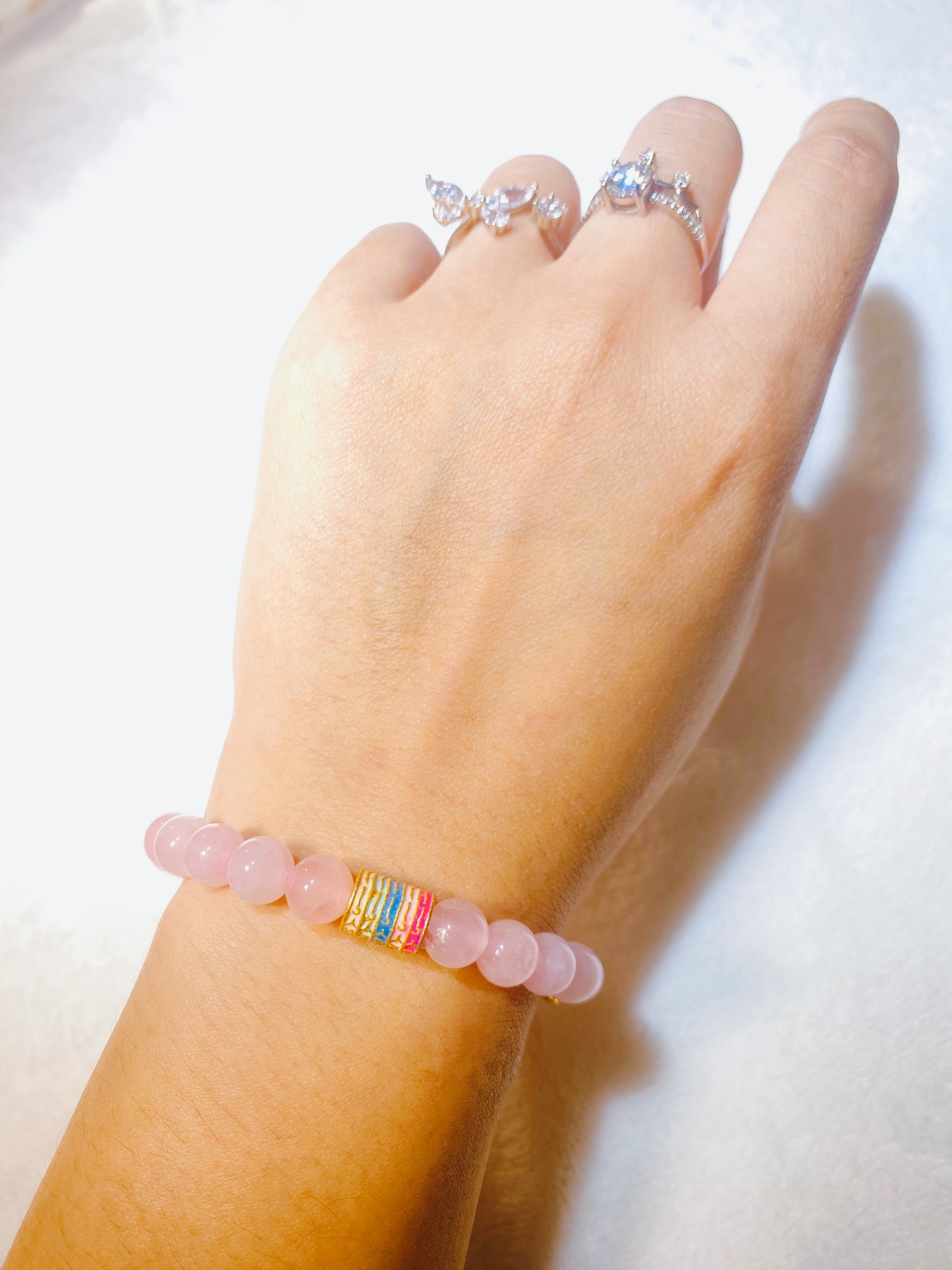 Pink Crystal With Flower Decoration Chinese Style Bracelet