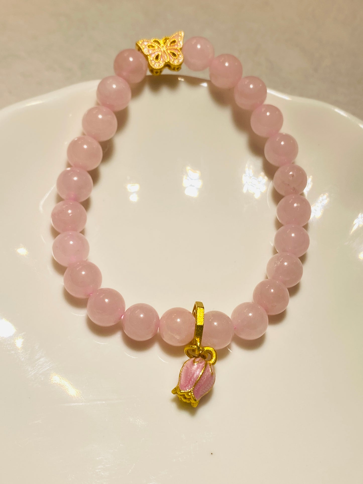 Pink Crystal Tulip Pendant Bracelet