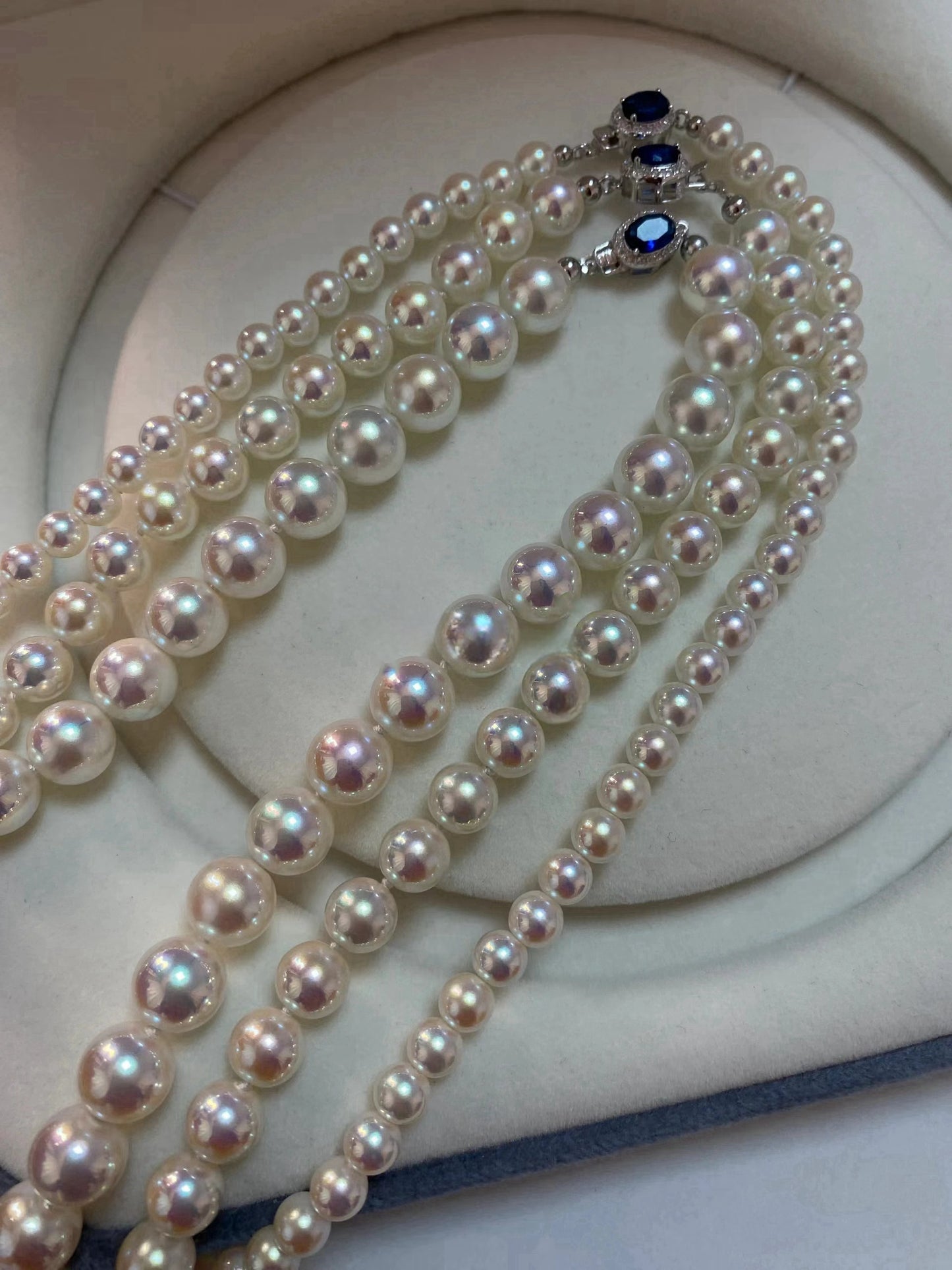 925 Sterling Silver Pearl Necklace with Blue Gemstone