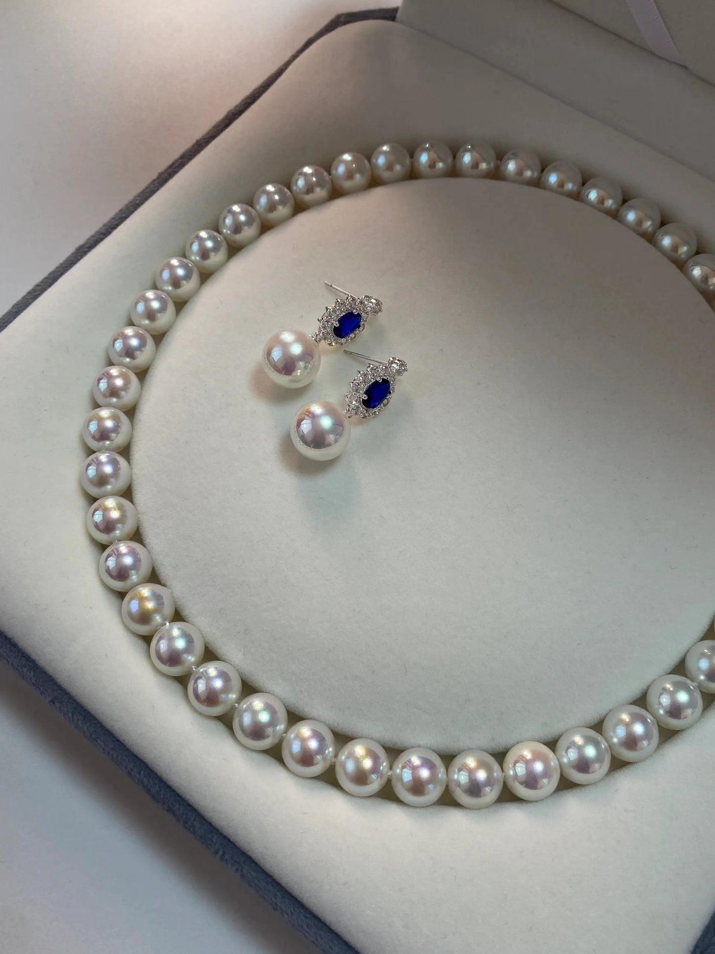 925 Sterling Silver Pearl Necklace with Blue Gemstone