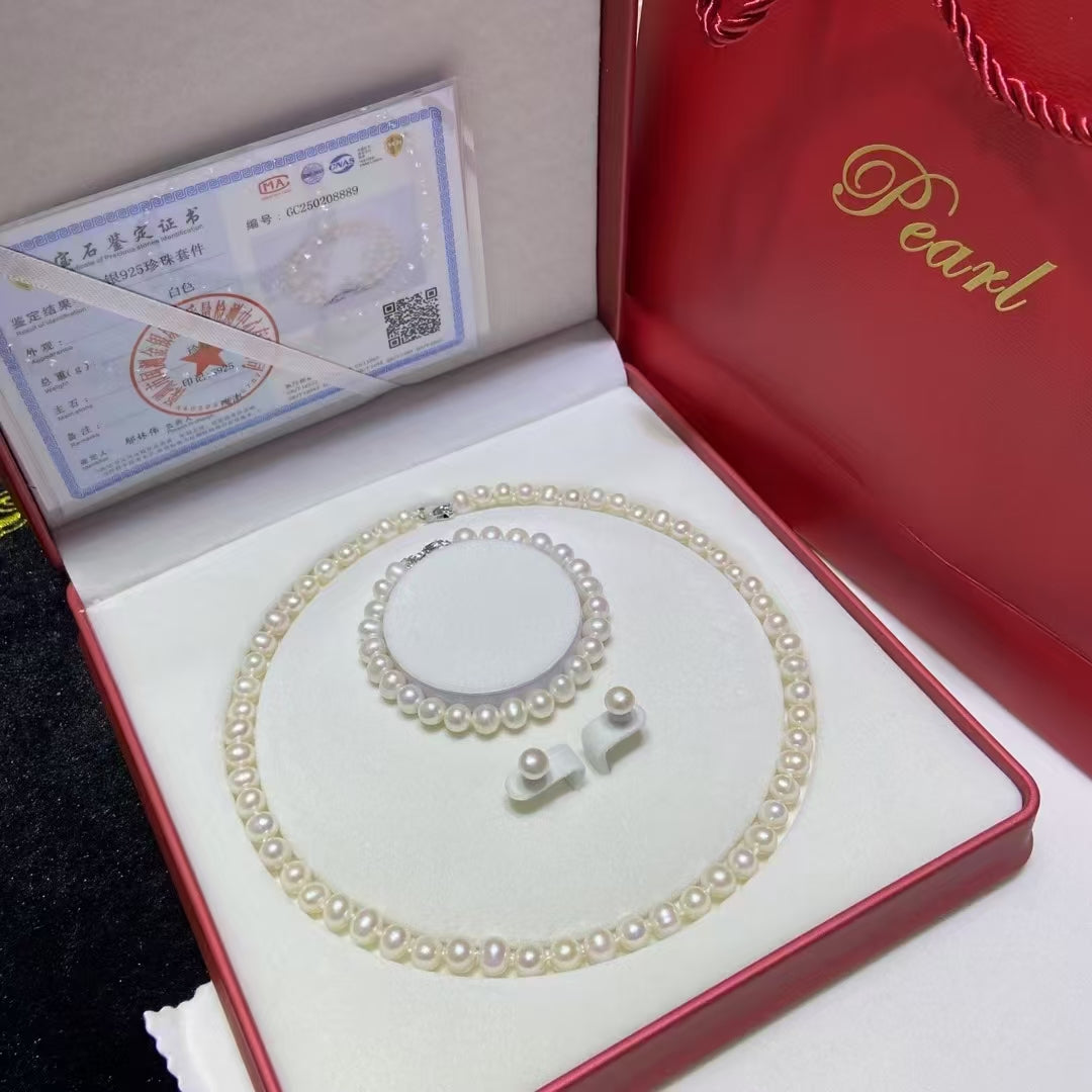 7-8mm Natural Freshwater Pearl Three-piece Set