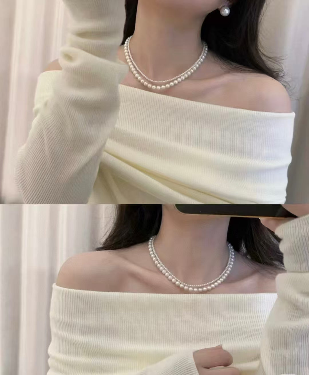 3-3.5mm and 7-8mm Double Layer Pearl Necklace