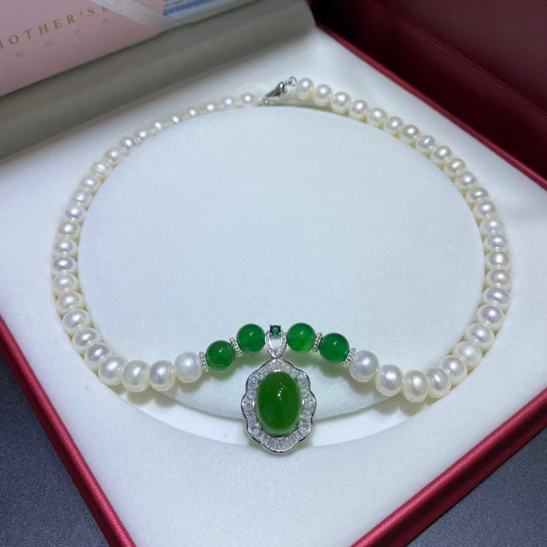 9mm Natural Freshwater With Agate Pendant Necklace