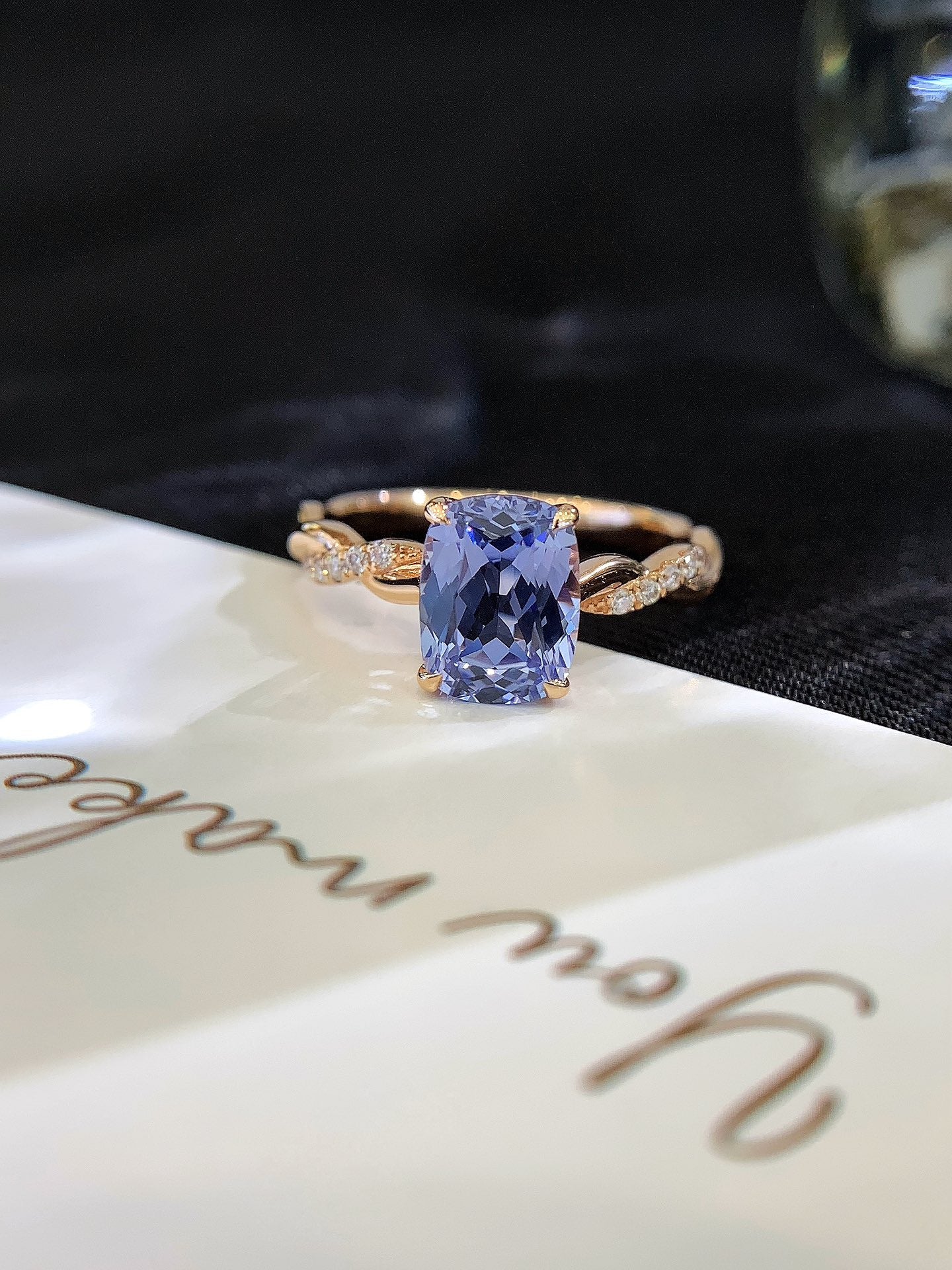 18K Gold Sapphire and Moissanite Ring