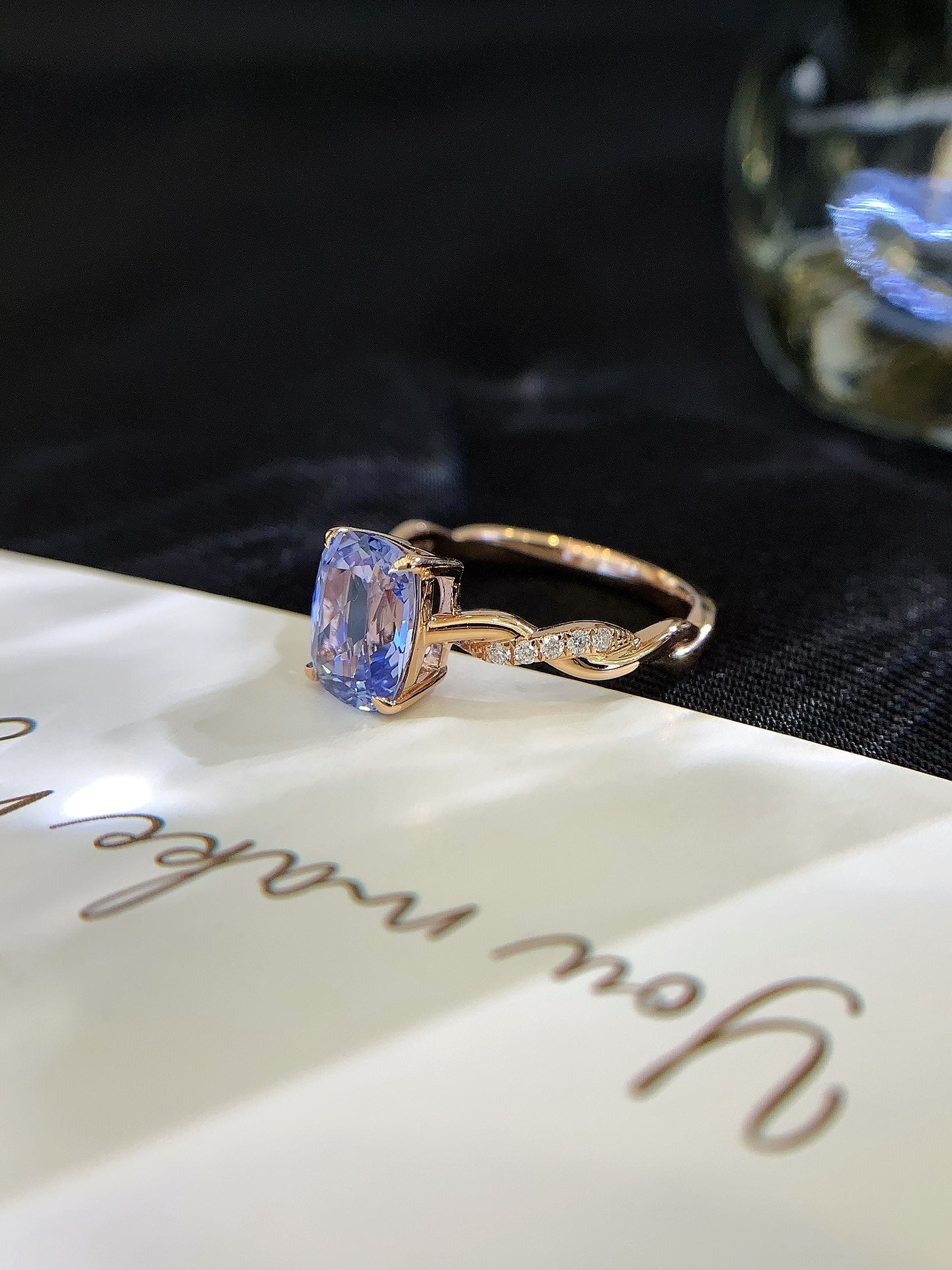 18K Gold Sapphire and Moissanite Ring
