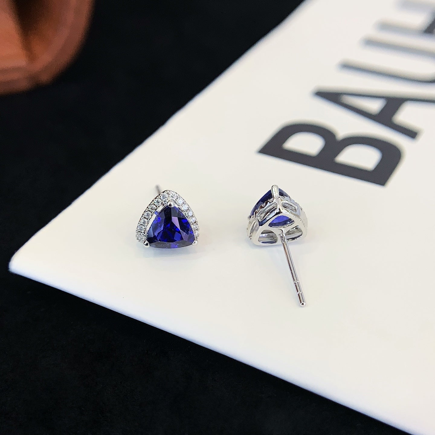 18K Gold Cultured Sapphire Triangle Earrings