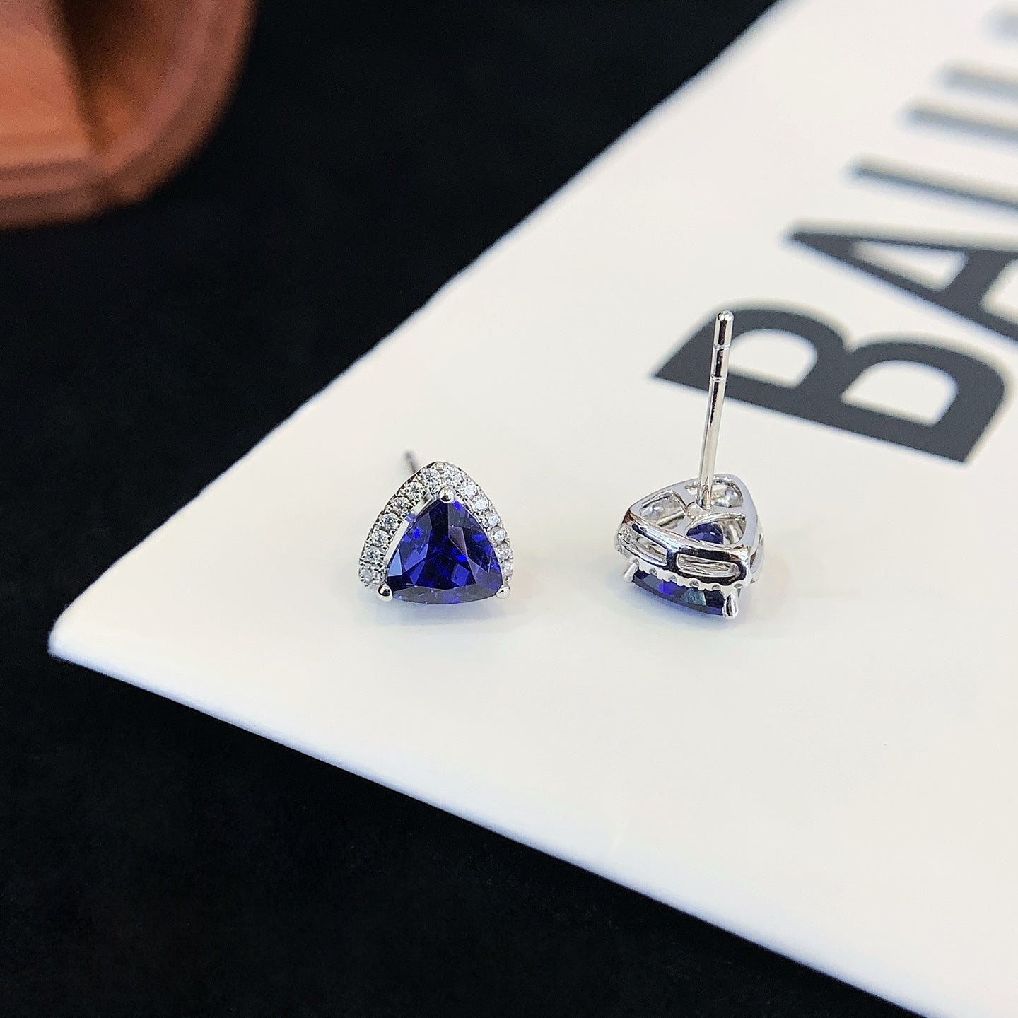 18K Gold Cultured Sapphire Triangle Earrings