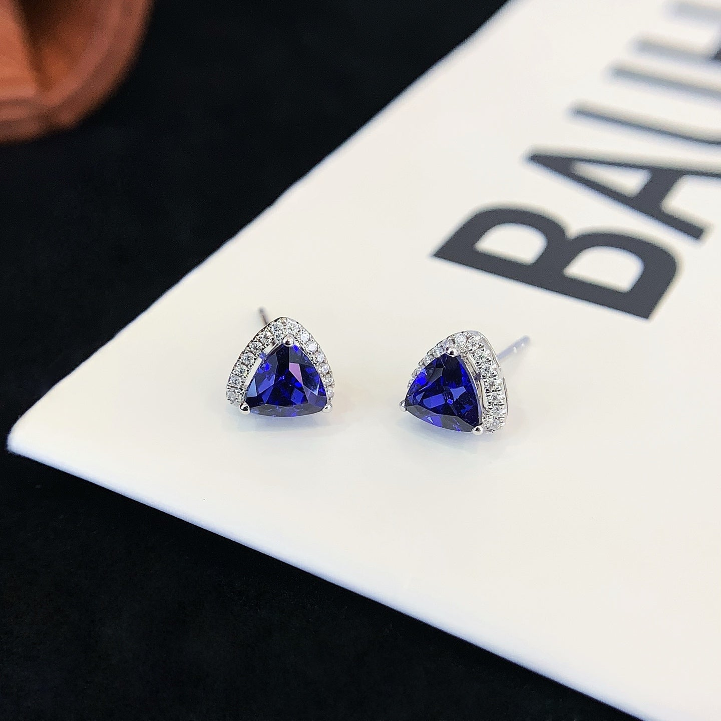 18K Gold Cultured Sapphire Triangle Earrings