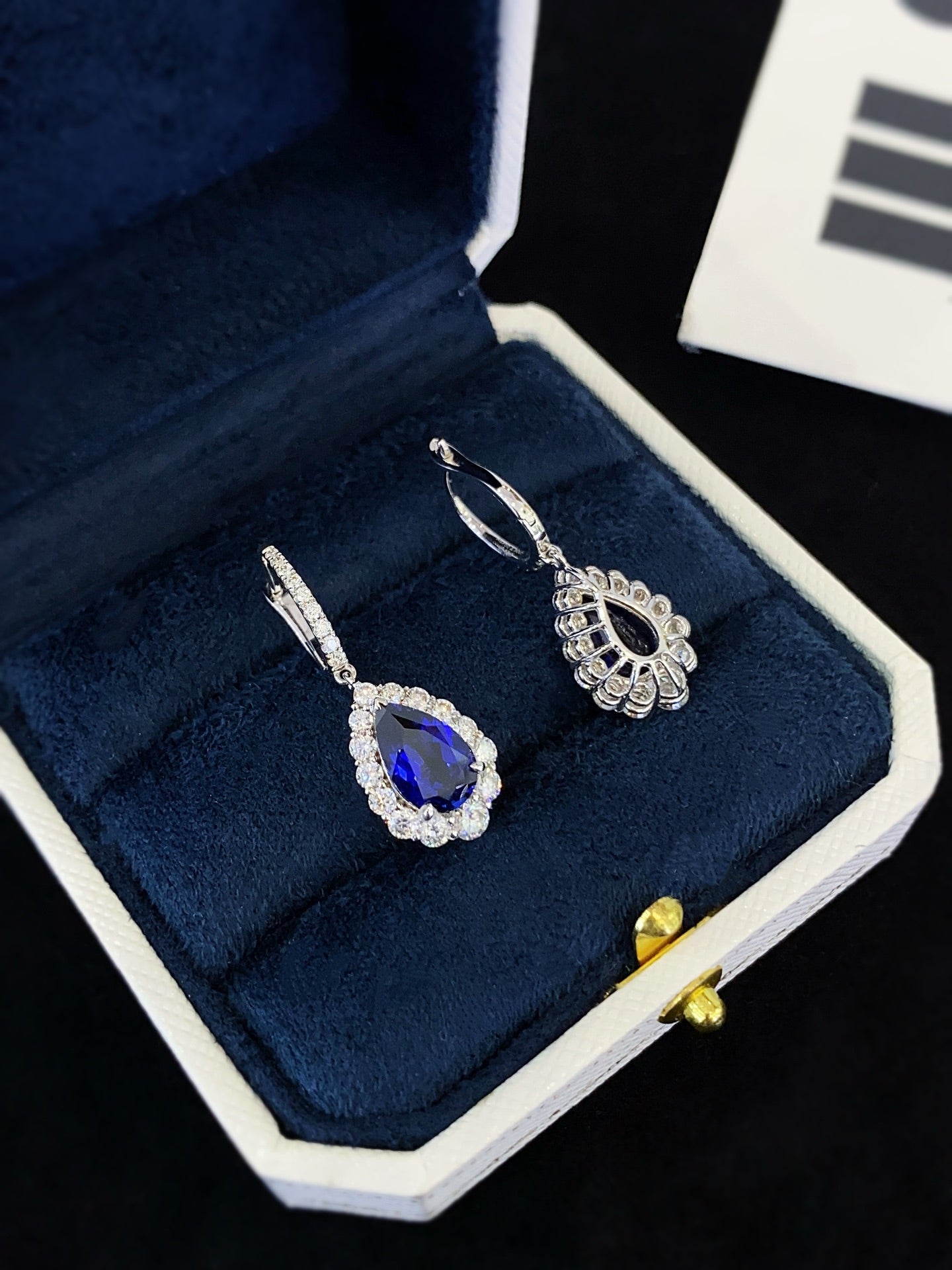18K Gold Cultured Sapphire Drop-Shaped Moissanite Earrings