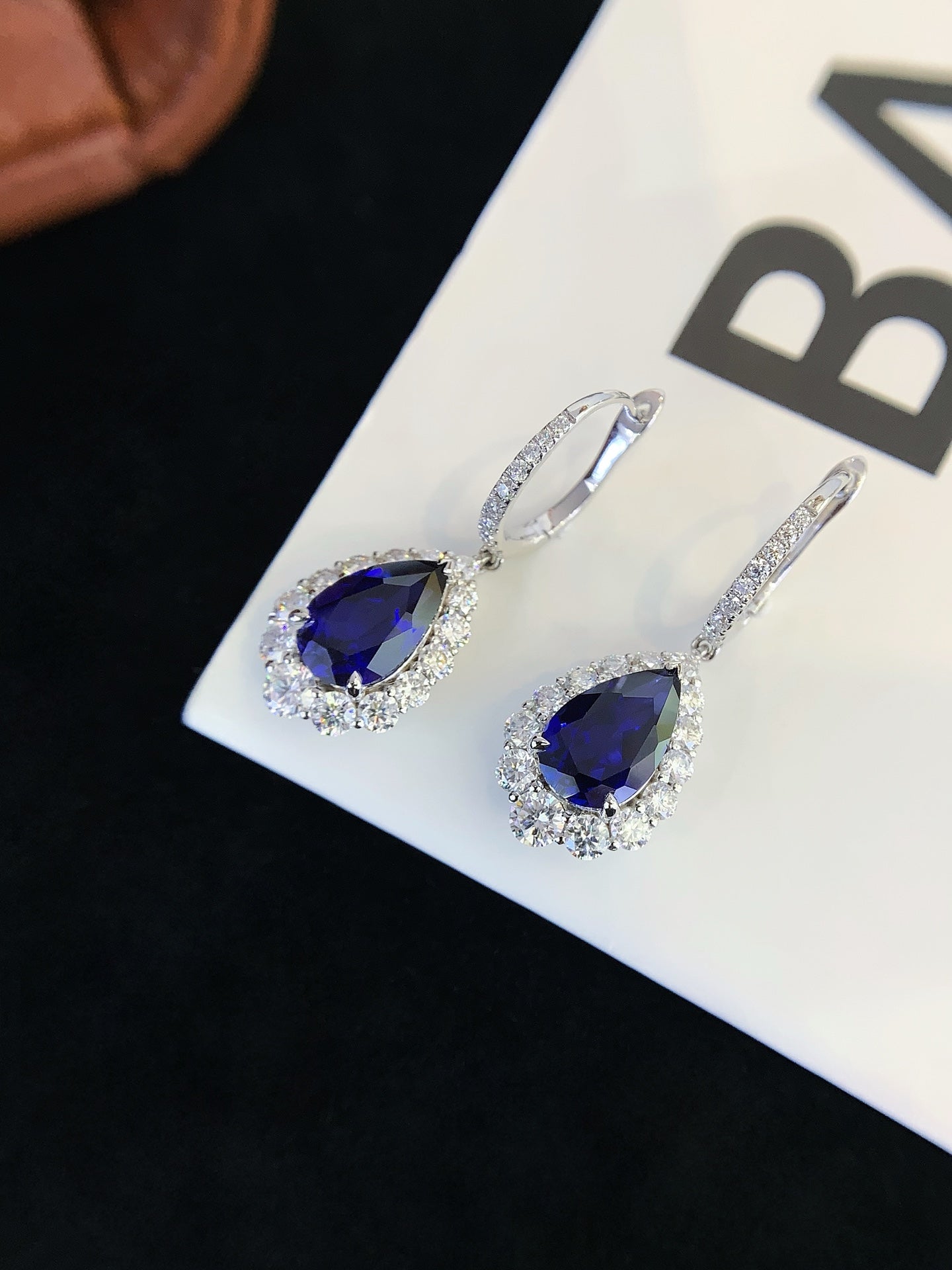 18K Gold Cultured Sapphire Drop-Shaped Moissanite Earrings